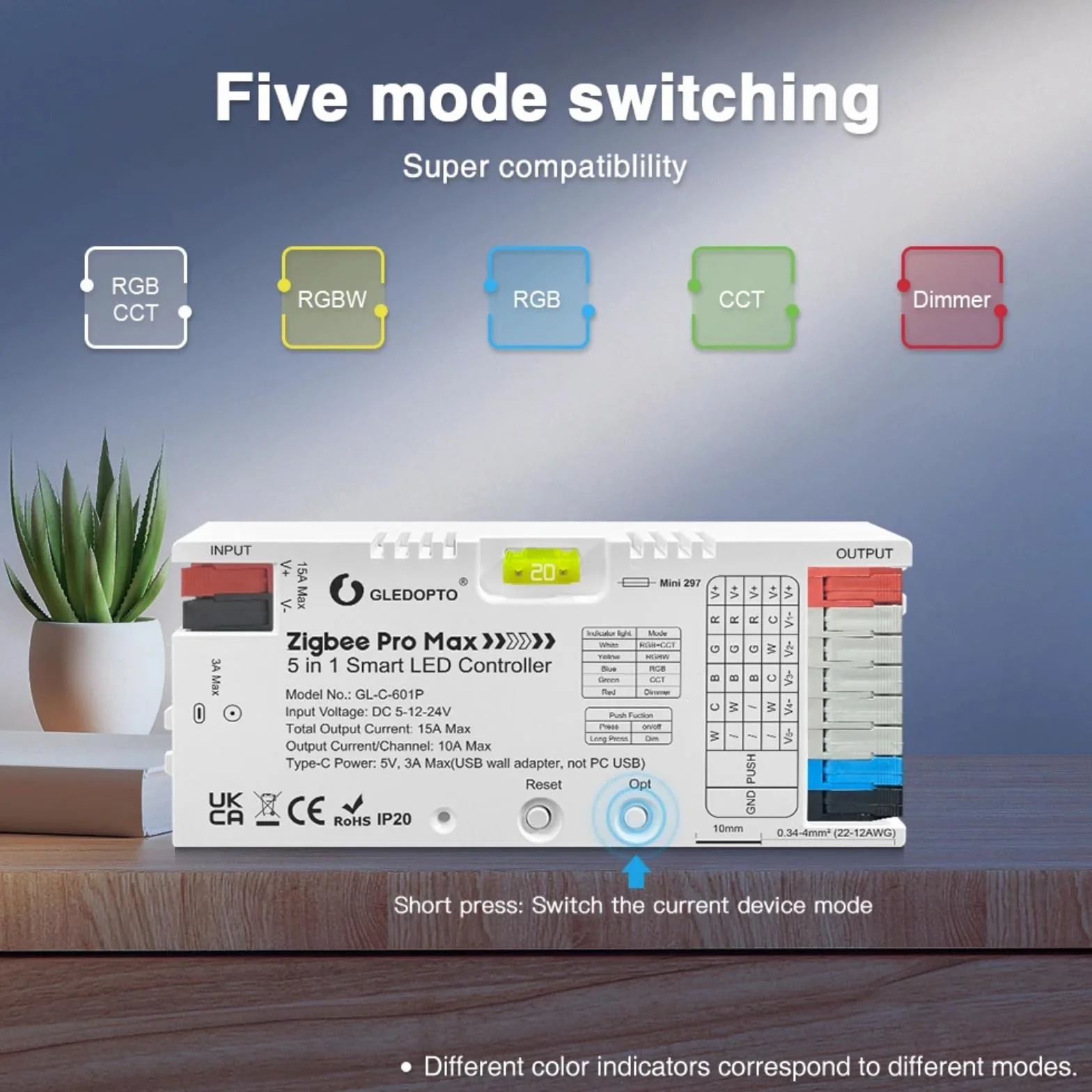 GLEDOPTO ZigBee 3.0 kontroler LED 5 w 1 RGBCCT 20 A ściemniacz sterowanie głosem kompatybilny z Alexa Tuya Smart Life