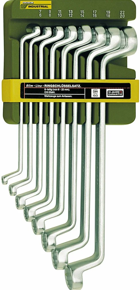 Proxxon 23810 Dwustronny zestaw kluczy oczkowych 8-częściowy 6 x 7 do 20 x 22 mm