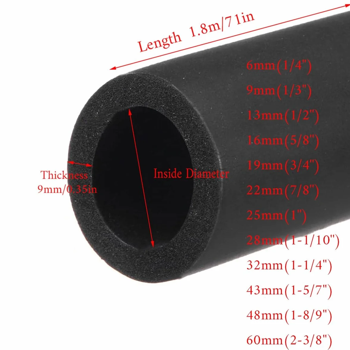 Piankowy uchwyt do rur izolacyjna 1,8 m 16 mm 19 mm 32 mm 48 mm 60 mm rurka piankowa