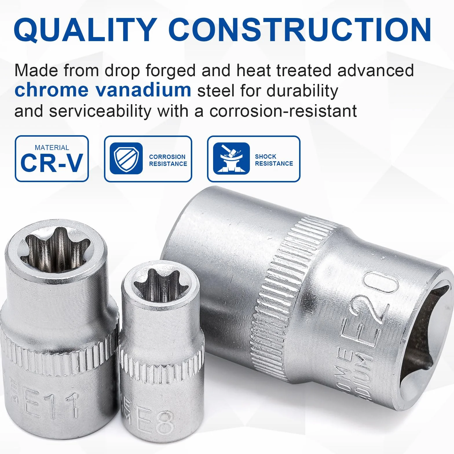 DAKCOS 14-częściowy zestaw kluczy nasadowych Torx E-Torx 1/4 3/8 1/2 cala CR-V