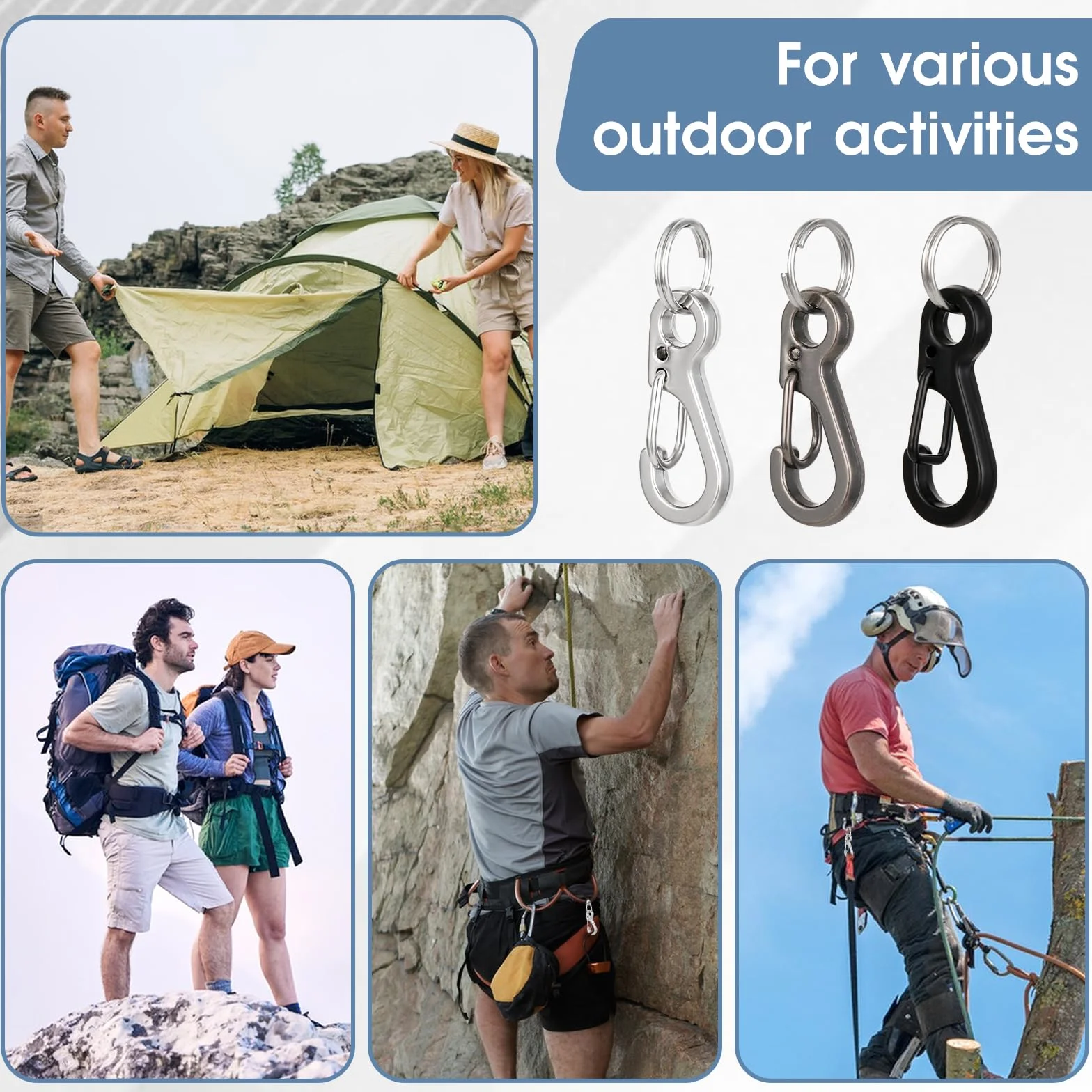 Mini Carabiner Caribeana 12 szt. Małe metalowe klipsy do kluczy 2,5 cm 3 kolory