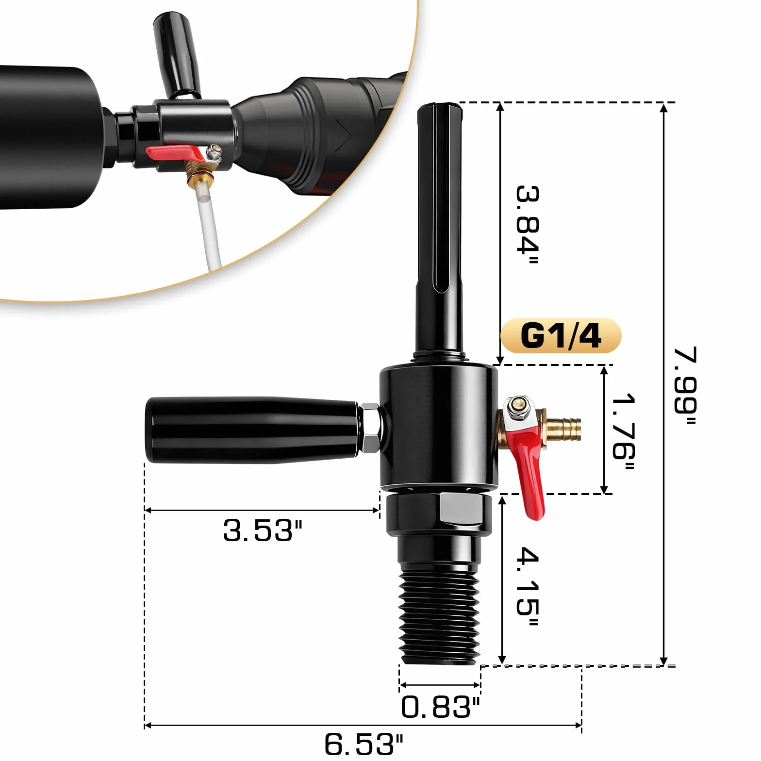 XIIW Adapter SDS-Max 1 1/4" UNC do Wiertarki Rdzeniowej z Pompą 4 m i Wężem, Automatyczne Wtryskiwanie Wody, 42CrMo4, Wiertło Diamentowe