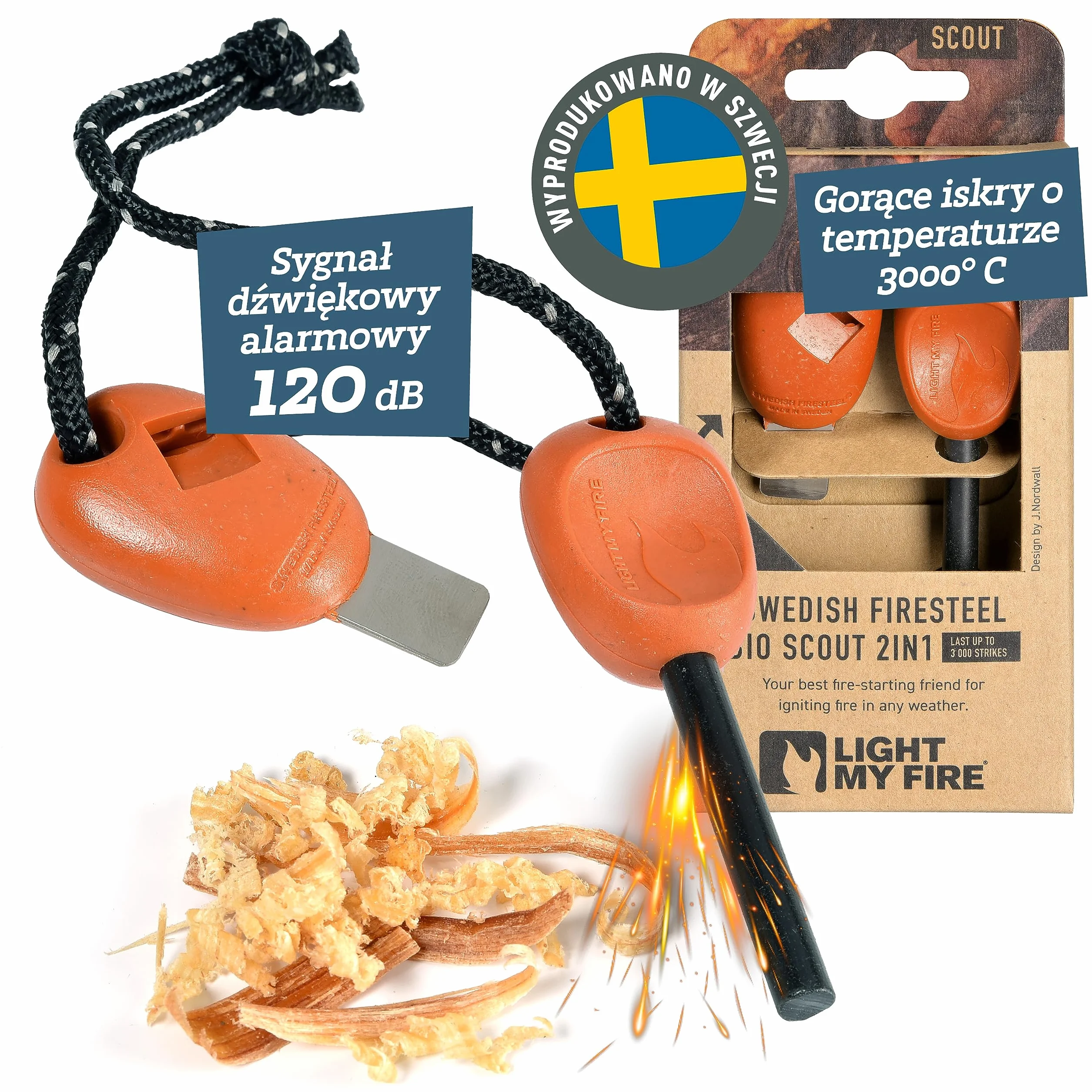 Light My Fire Krzesiwo Magnezowe do Rozpalania Ognia SCOUT, Zestaw Survivalowy Stal Fire Steel – Zestaw do Rozpalania Ognia z Krzemienia i Stali Magnezowej 2w1 – Krzesiwo Wojskowe 3000 Rozpaleń
