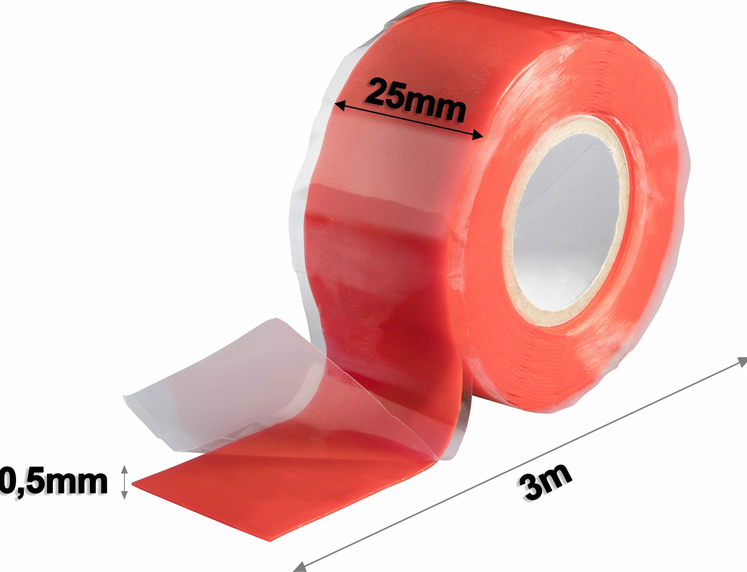 Poppstar samowulkanizująca taśma silikonowa 3 m x 25 mm izolacyjna uszczelniająca czerwona 1 rolka