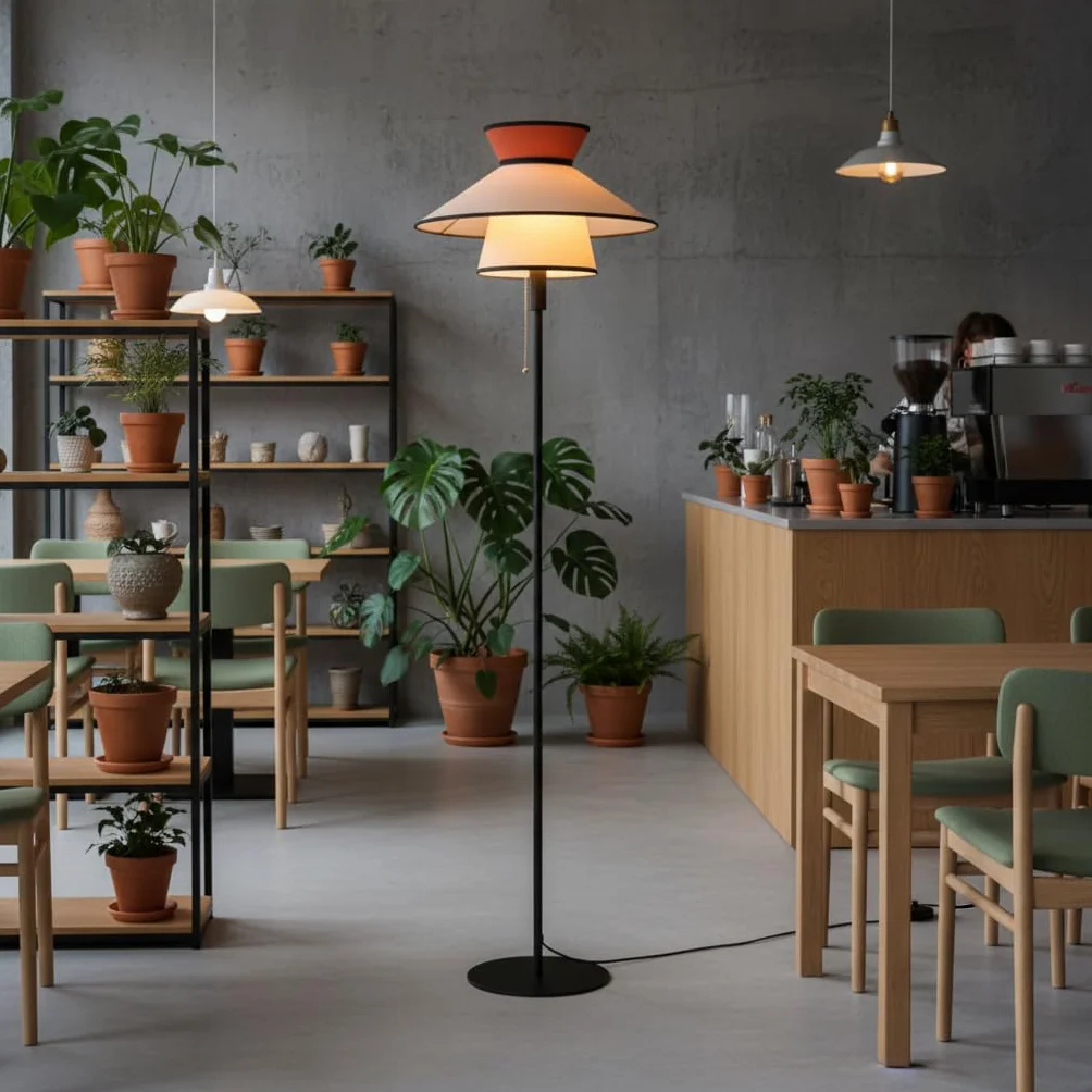 BARCELONA LED Lampa Podłogowa XXL CORA z Abażurem z Tkaniny Nowoczesna Retro-Industrialna