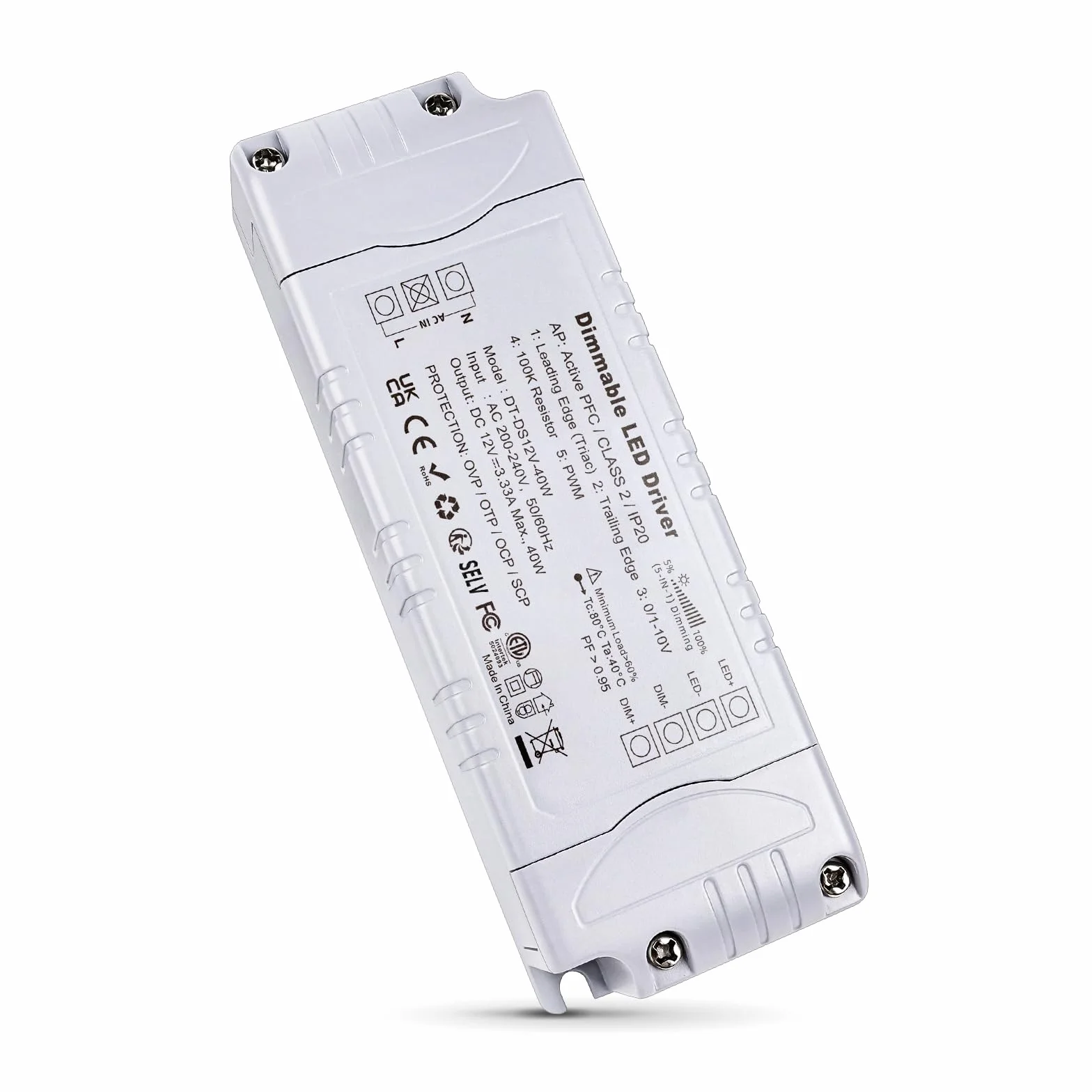 REYLAX Transformator 220 V, 12 V do ściemniania Led, zasilacz 12 V, 3,33 A, 40 W, transformator niskiego napięcia AC na DC, sterownik Led stałego napięcia, do taśm Led i lamp Led