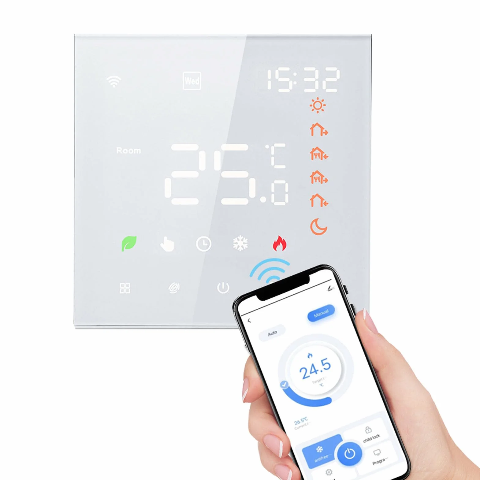 Kavolet Tuya Smart termostat Wi-Fi, 16 A, cyfrowy programowalny wyświetlacz LCD, ekran dotykowy regulator temperatury
