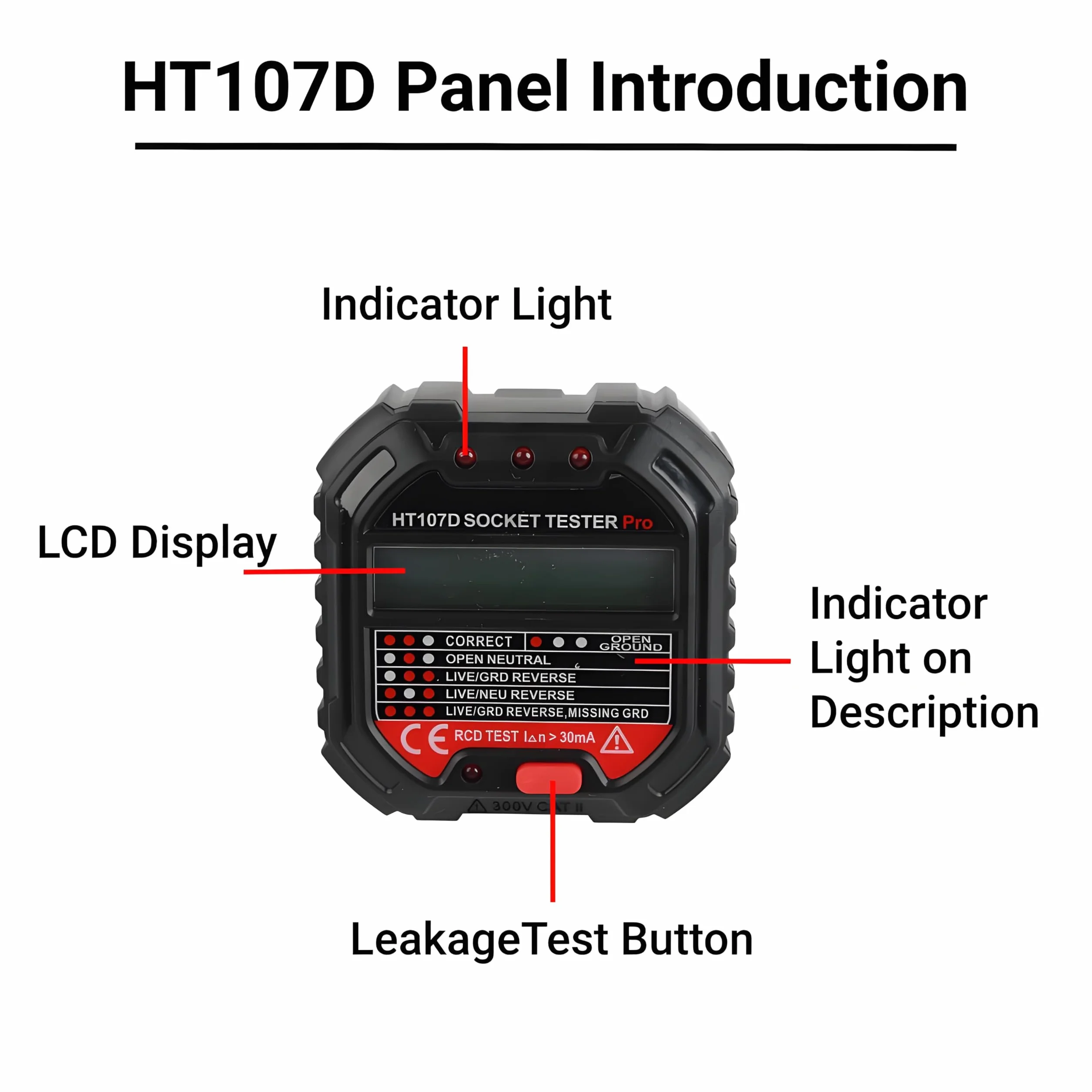 Tester obwodów HT107D Tester gniazda zasilania z wyświetlaczem LCD Narzędzie do kontroli awarii sieci elektrycznej Tester gniazd do szkół laboratoryjnych fabryk