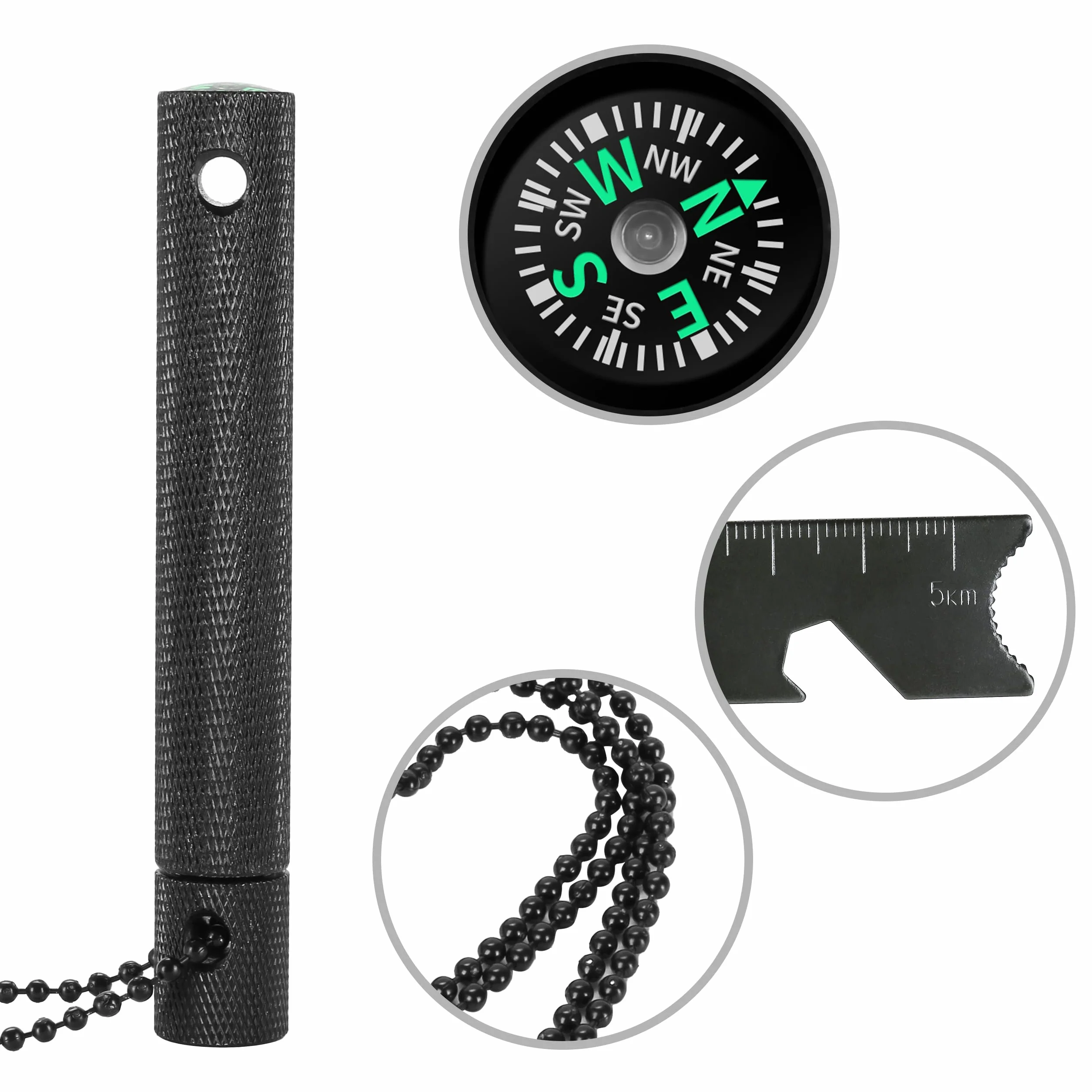 Krzesiwo krzesiwo w wytrzymałej aluminiowej obudowie w kolorze srebrnym lub czarnym, długość 6 cm 9000