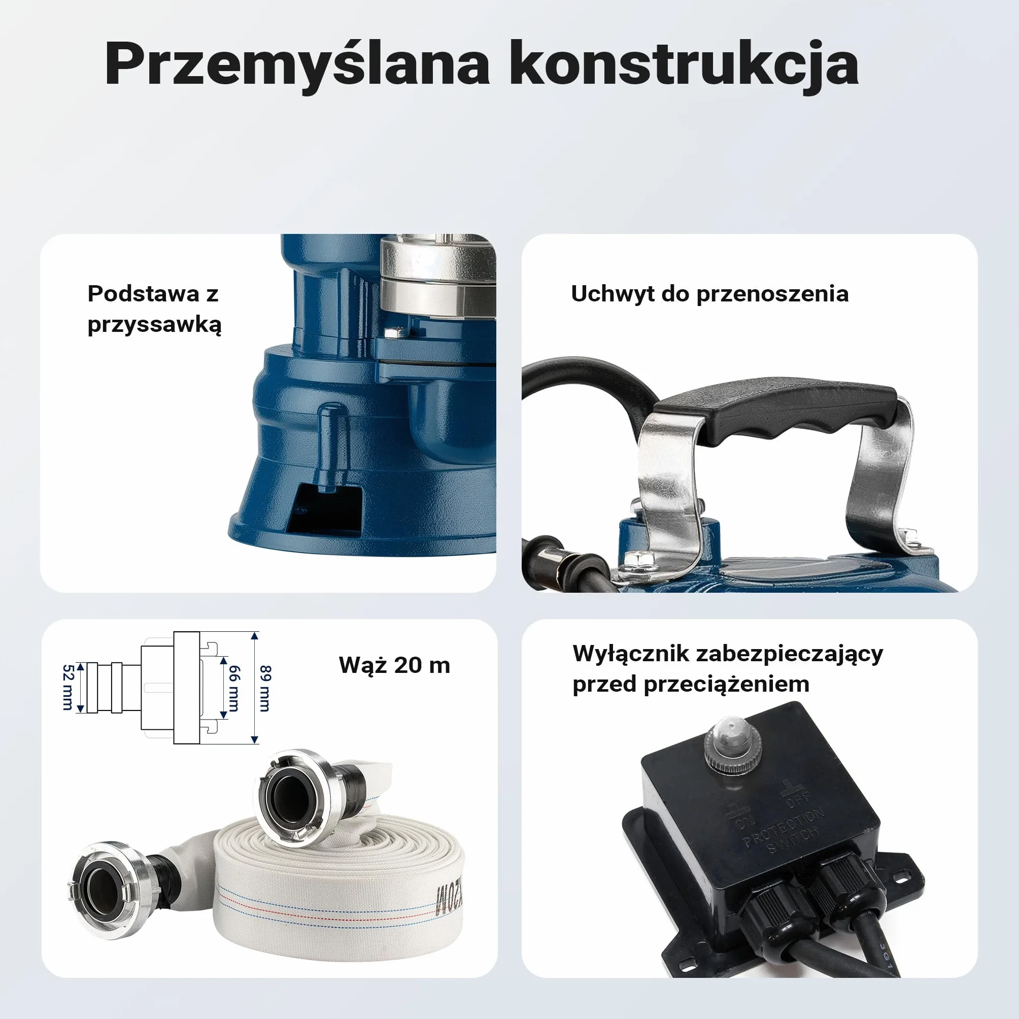 Pompa do brudnej wody zanurzeniowa 550 W 10 000 l/h wąż 20 m