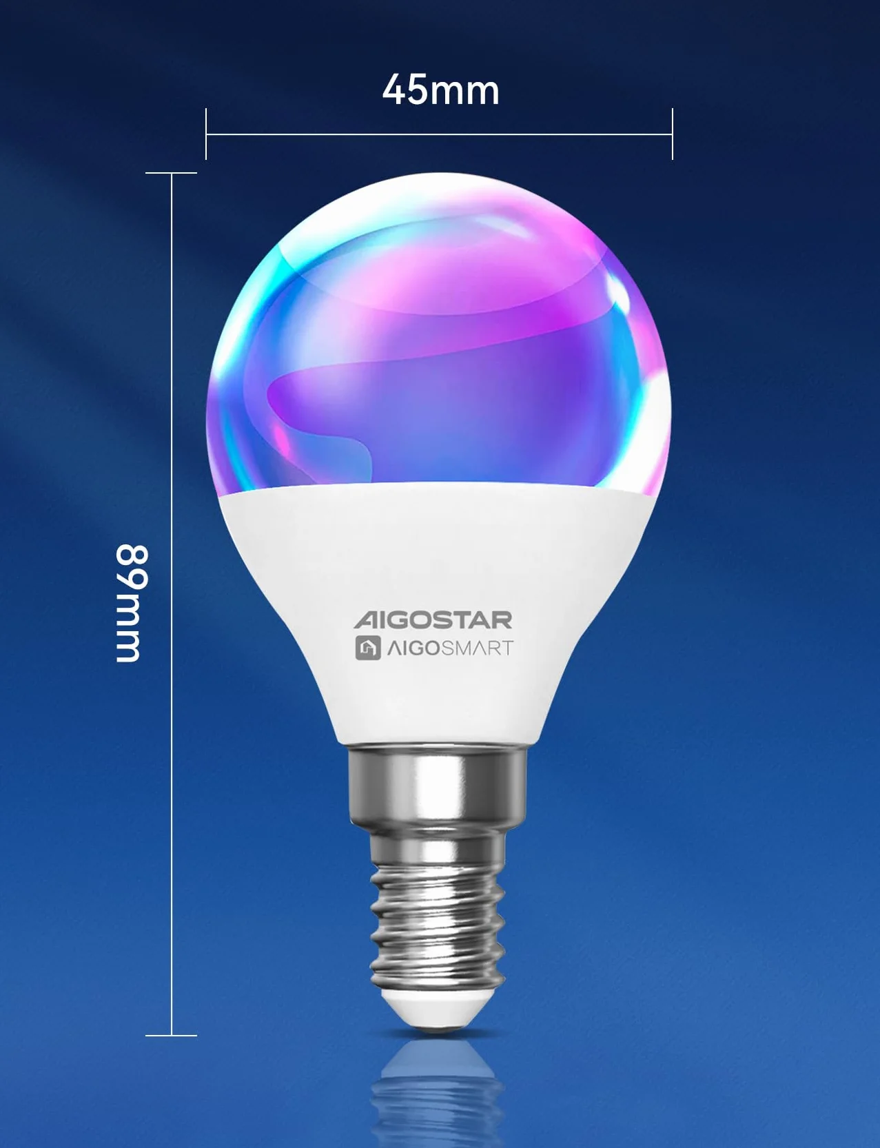 Aigostar Lampa Alexa Inteligentna Żarówka LED SL2 G45 E14 6,5W RGB Ciepła/Zimna Ściemnialna 6 Sztuk