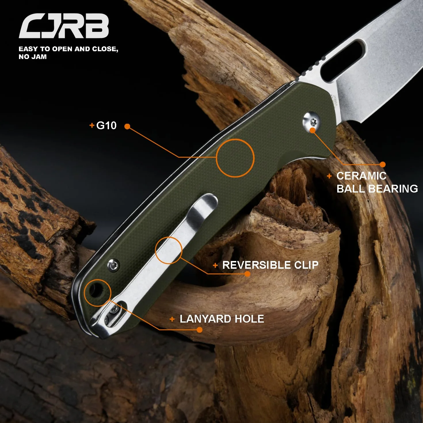 CJRB Pyrite-Alt J1925A składany scyzoryk 7 cm ostrze AR-RPM9 Wharncliffe zielony uchwyt G10 zapięcie na guziki