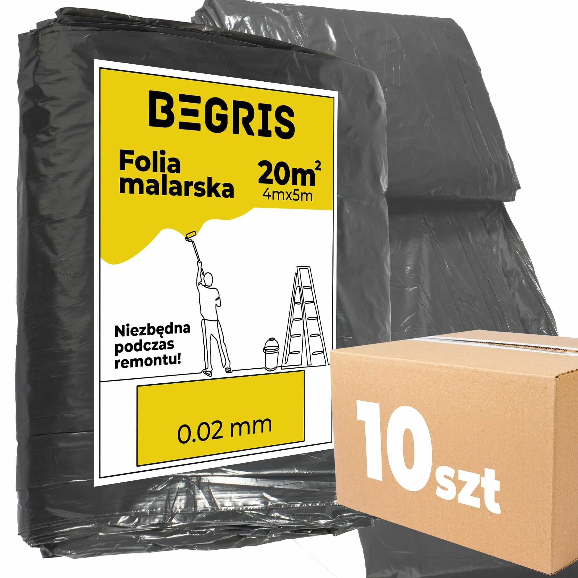 Folia malarska 0.02mm 4x5m czarna ochronna do malowania i remontu 10 sztuk