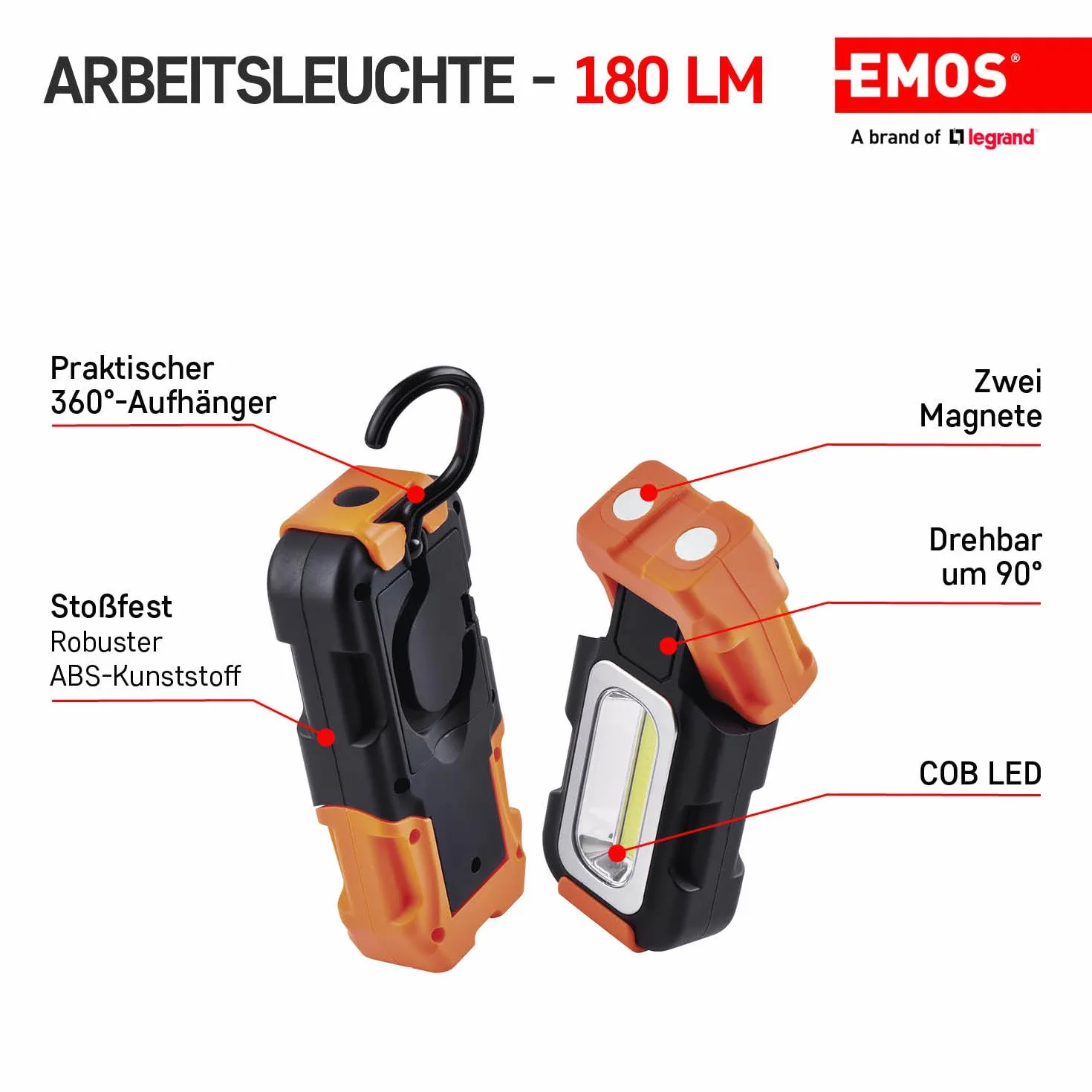 Emos Lampa Warsztatowa 180 lm Czarny Pomarańczowy