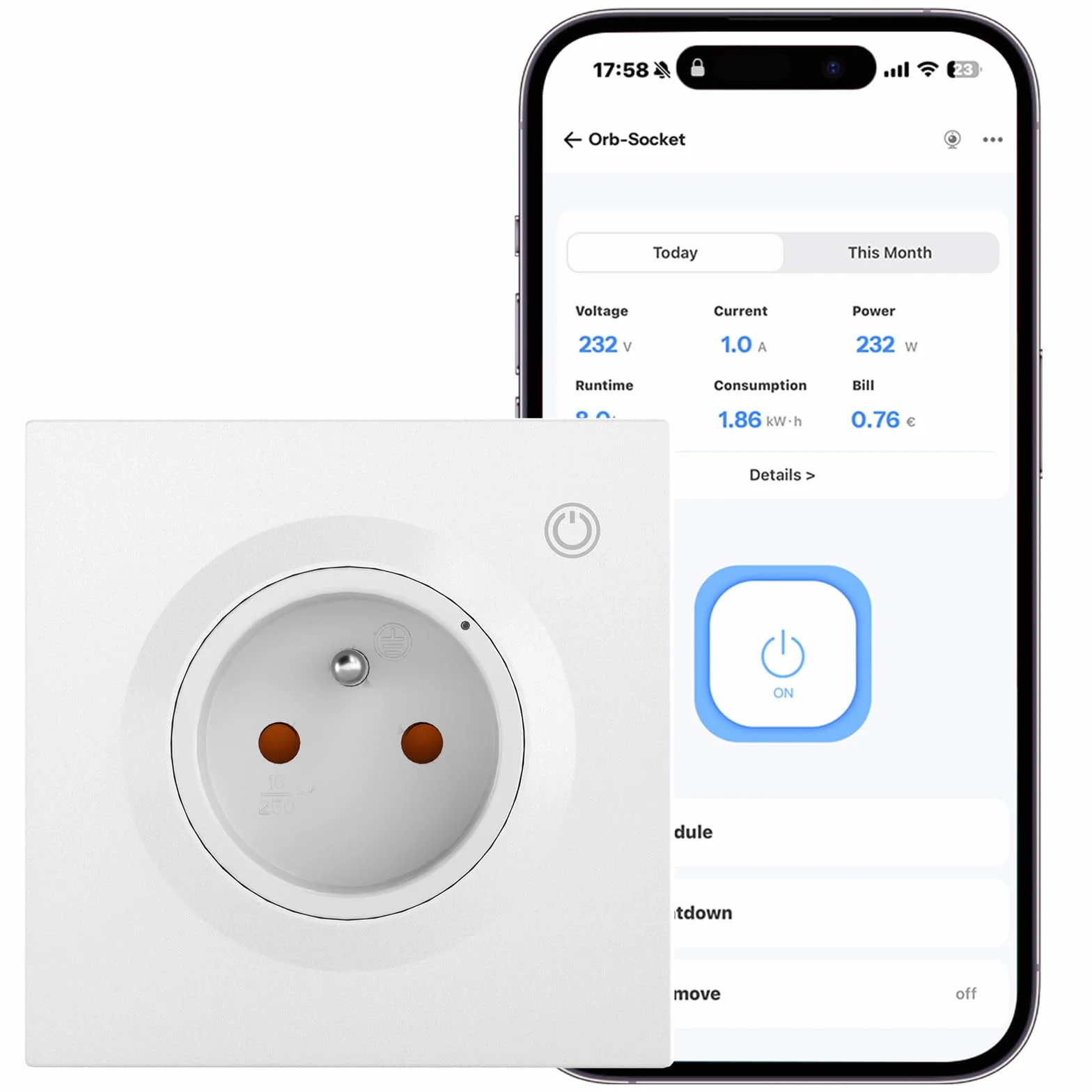SONOFF Fusion WS01TPE-E Inteligentne Gniazdko Wi-Fi 2.4GHz 16A 4000W Kompatybilne z Matter Monitorowanie Energii
