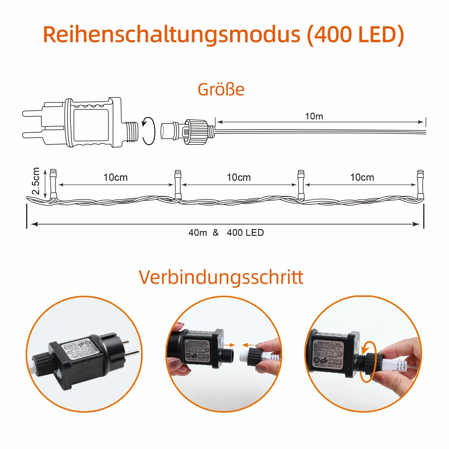 Łańcuch świetlny LED na zewnątrz, 40 m, 400 diod LED, odporny na warunki atmosferyczne, z wtyczką, oświetlenie bożonarodzeniowe na zewnątrz, ciepła biel, 8 trybów pracy i funkcja timera, na Boże