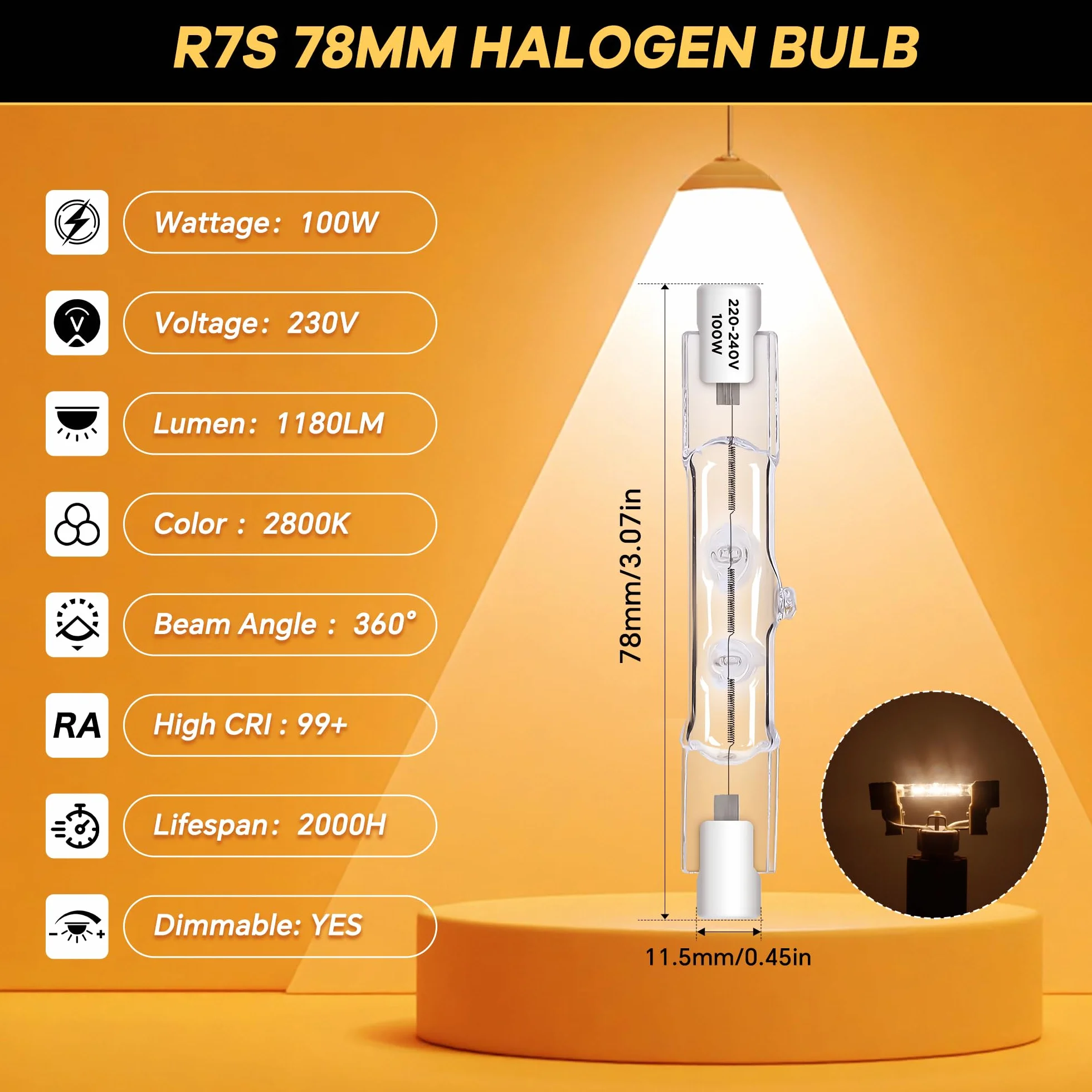 Morotty Żarówka R7S 78 mm 100 W 230 V ściemniana 2800 K 6 sztuk