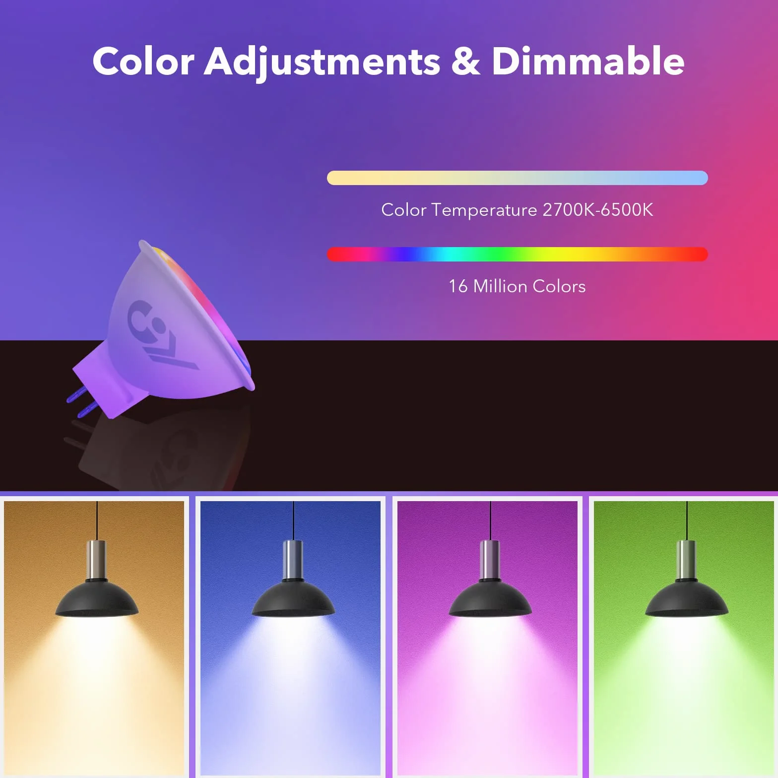GY Żarówka Smart WiFi LED MR16 5W 380LM GU5.3 CRI>80 Przyciemniane 3000K-6500K Pakiet 2 Sztuk