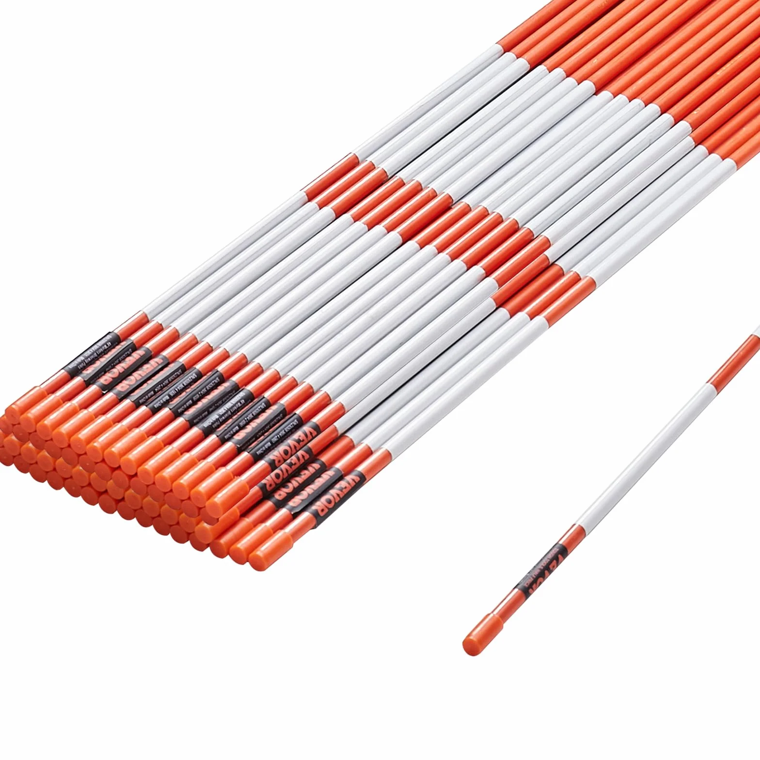 VEVOR Markery do podjazdu, 50 szt. 122 cm, średnica 0,8 cm, pomarańczowe słupki z włókna szklanego z taśmą odblaskową, stalowe wiertło 30 cm i rękawice ochronne na parkingi, chodniki, łatwa widoczność