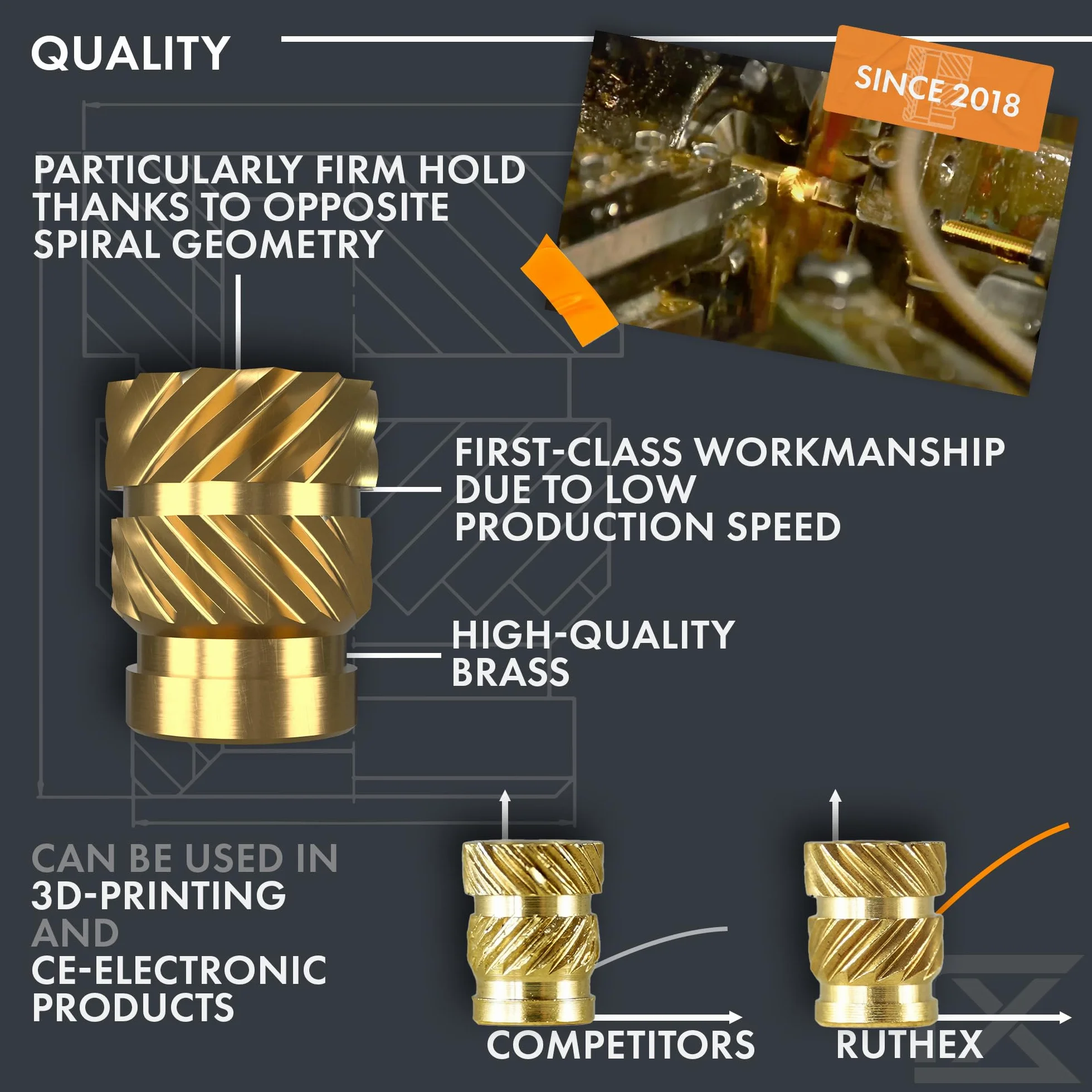 ruthex Wkładka gwintowana 1/4" 20 sztuk RX-1/4"-20x12,7 tuleje gwintowane z mosiądzu do druku 3D