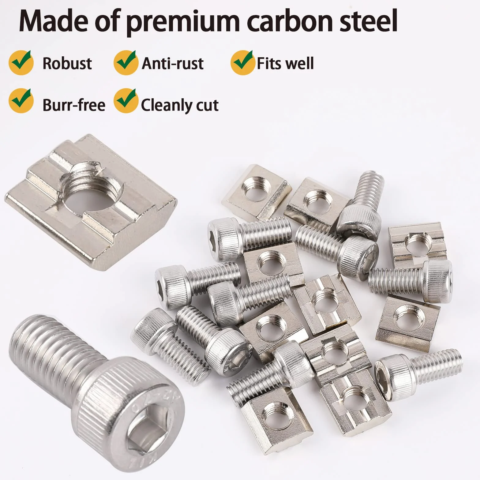 Zestaw 20 sztuk kamieni do rowków M8 ze śrubami przesuwnymi, szyna T-Nut, stal węglowa, do profili aluminiowych seria 30