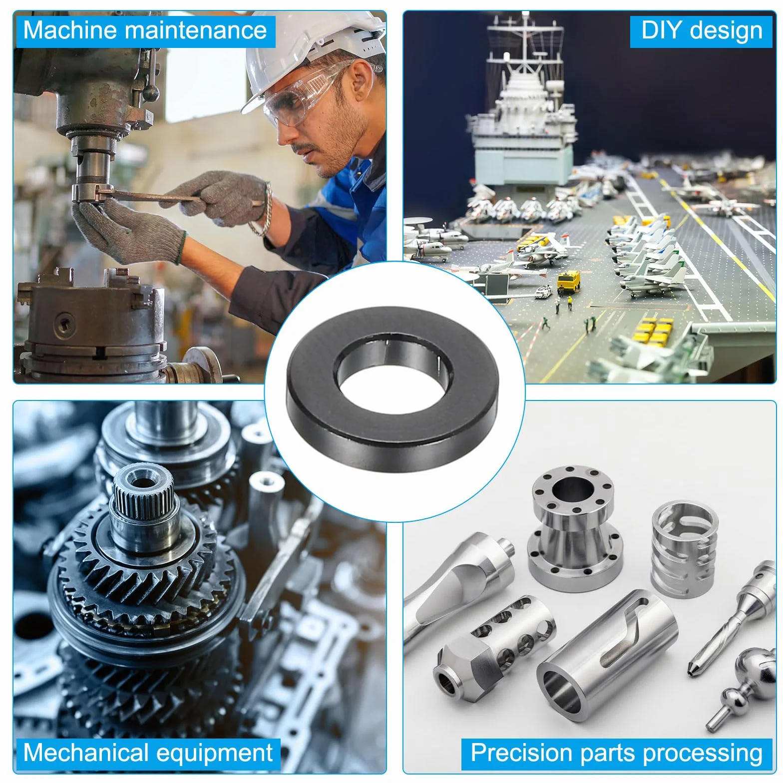 PATIKIL Aluminiowe podkładki dystansowe M5 6 szt. metalowe przekładki 5,2x10x2 mm okrągła śruba dystansowa