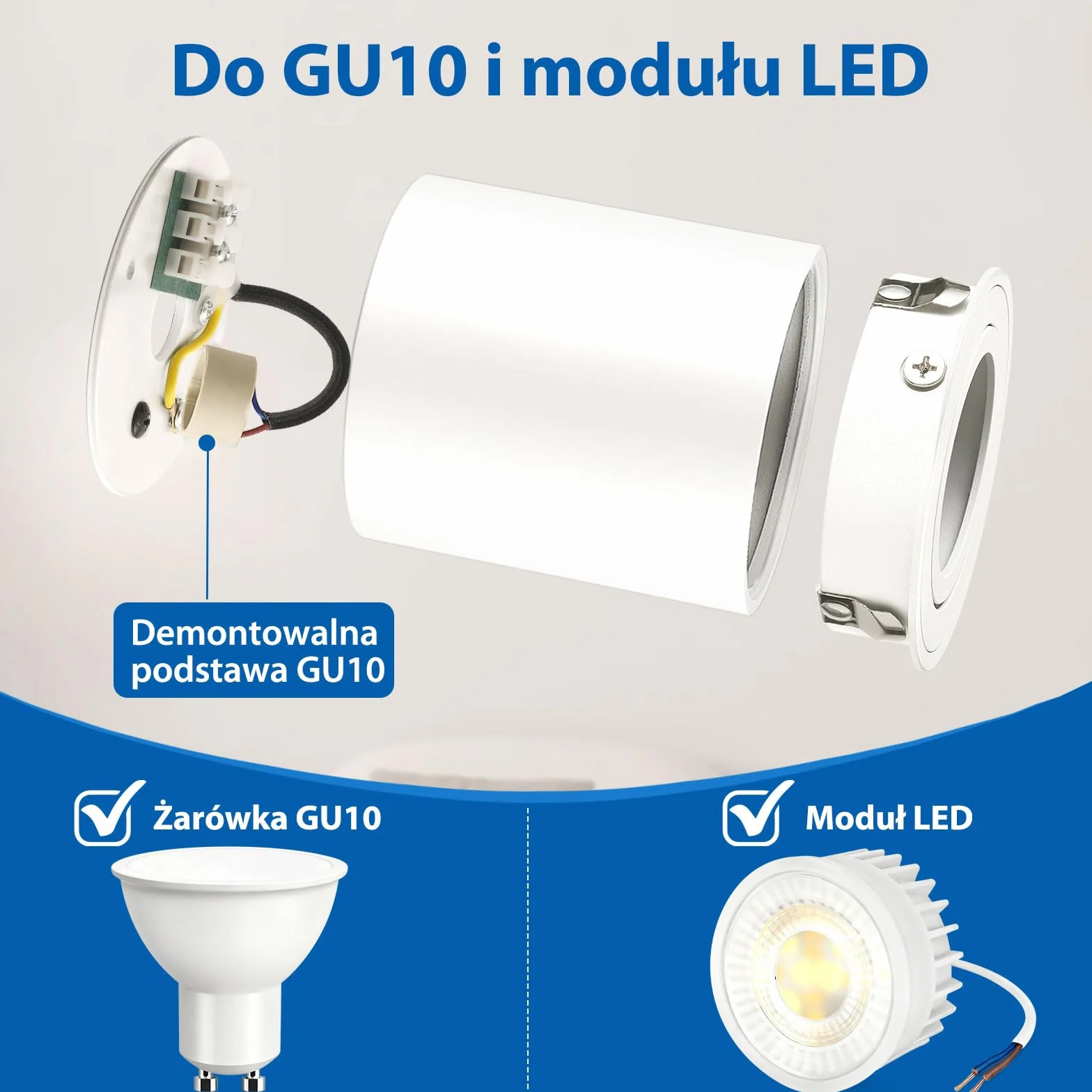 6 Sztuk Natynkowe Reflektory LED GU10, Obrotowe Punkty Świetlne Sufitowe Biały Aluminium, Oświetlenie Łazienka Kuchnia Przedpokój Salon, Plafon Reflektor Stropowy (Bez Żarówki)