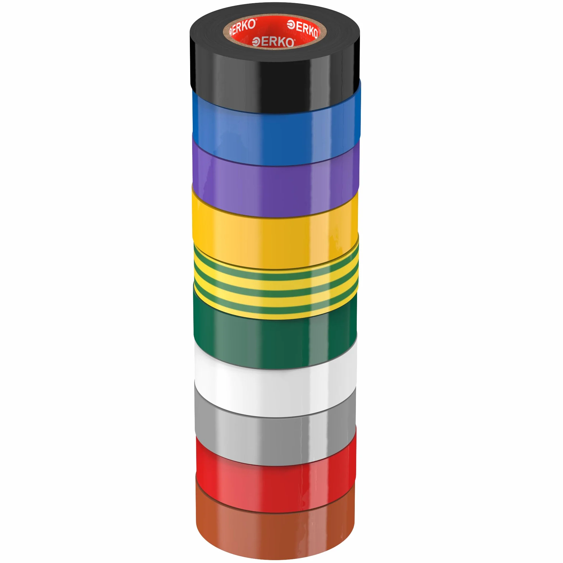 ERKO Taśma izolacyjna PVC 15 mm x 10 m zestaw 10 sztuk wielokolorowa do naprawy przewodów elektrycznych elastyczna o dużej sile klejenia odporna na chemikalia