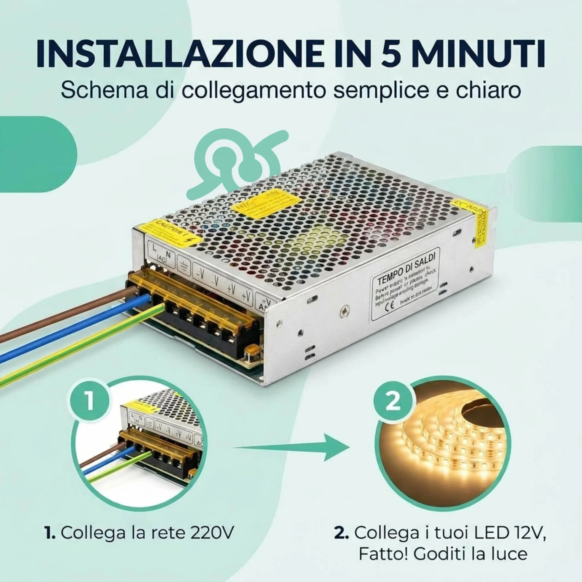 TEMPO DI SALDI Zasilacz 10 A 12 V do stabilizowanych taśm LED 220 V 120 W
