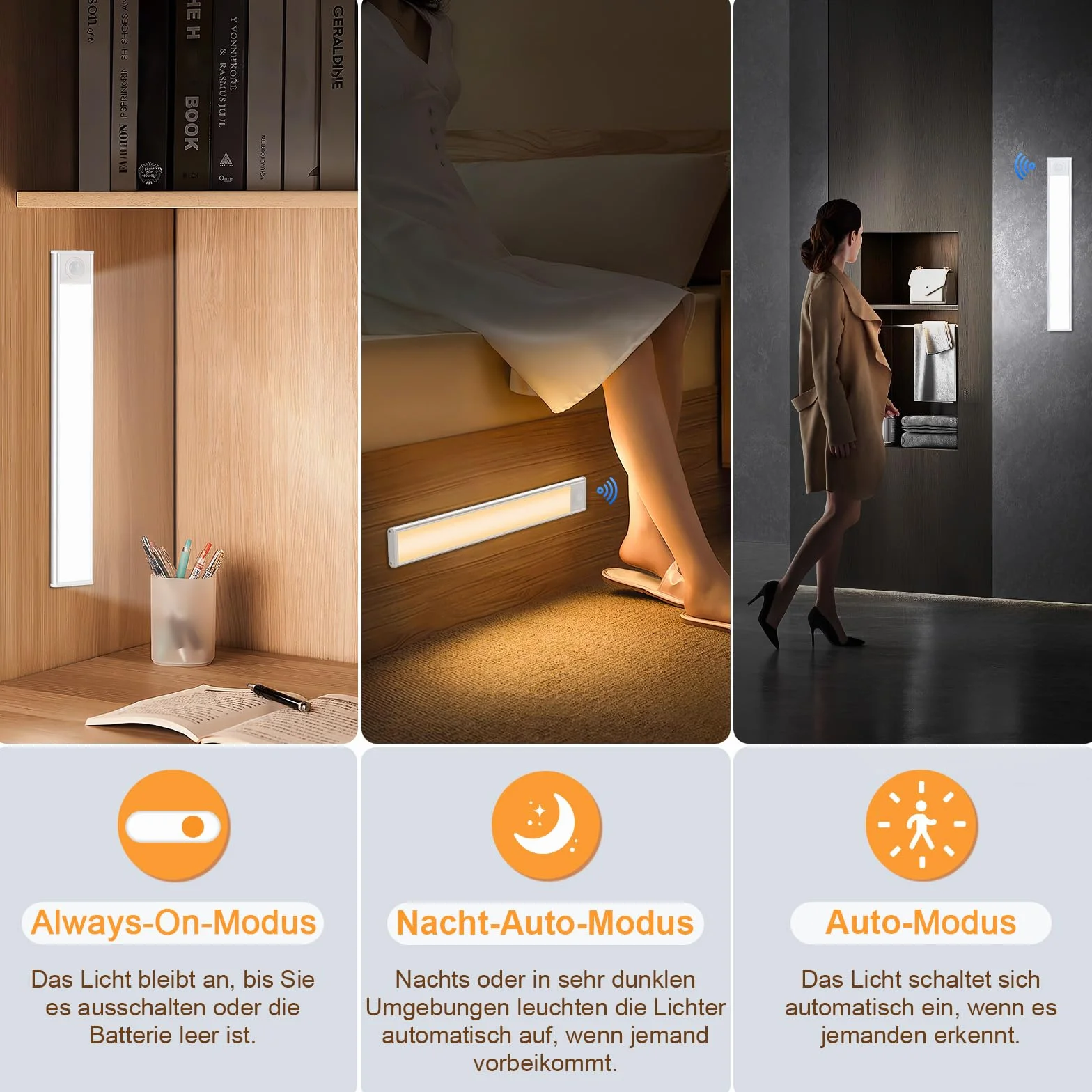 TRUMPETS 30 CM LED Light with Motion Sensor 3000mAh 3 Colors USB-C Rechargeable 108 LED Kitchen Under Cabinet