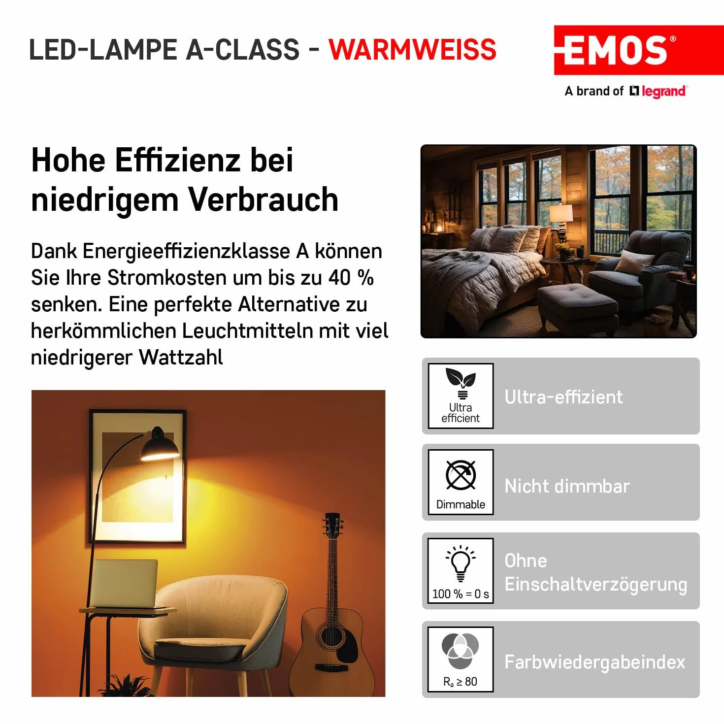 EMOS Lampa LED Edison A60 5W zamiennik żarówki 75W E27 1060 lm 2700 K 50000 h CRI 80 kąt 300°