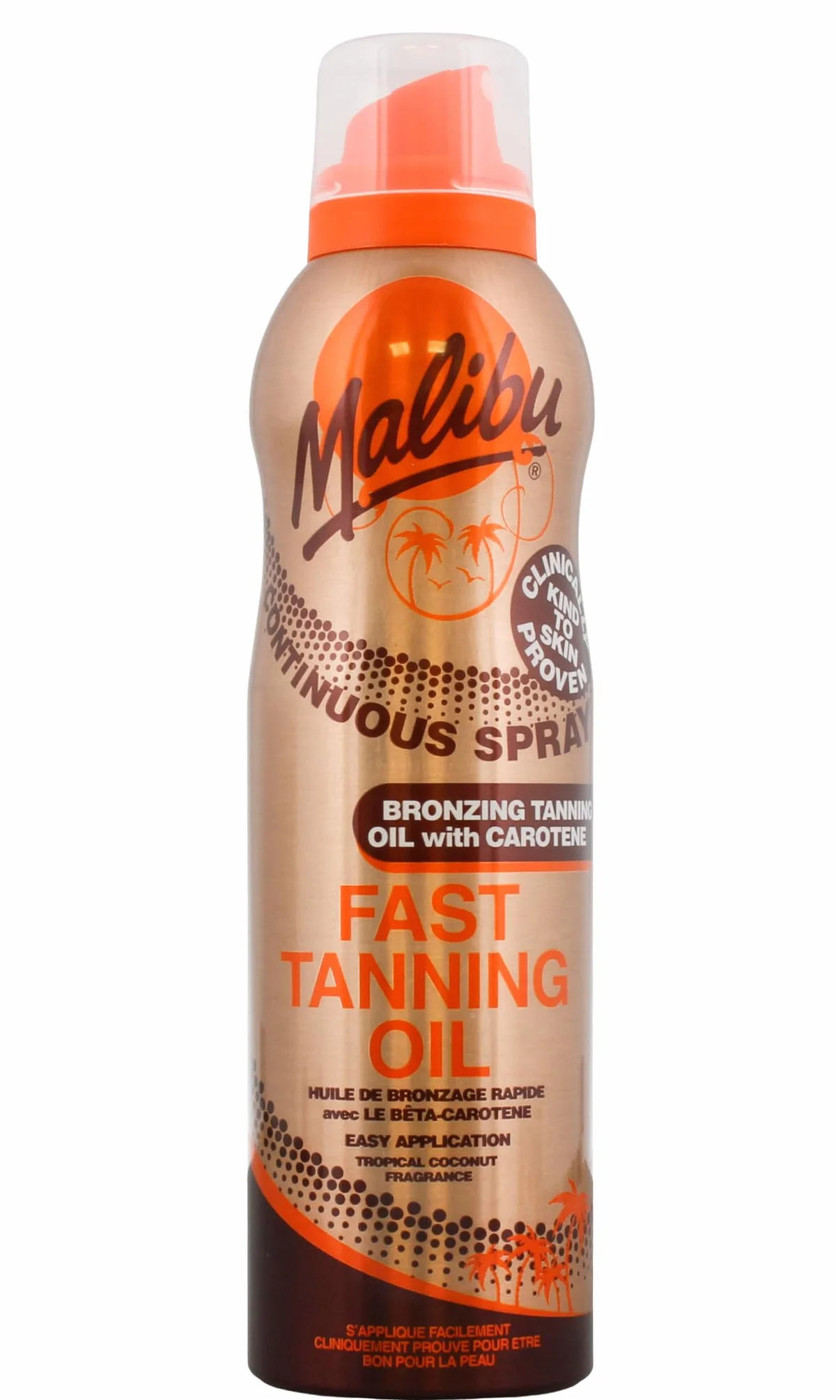 Malibu Sun, Fast Tan, olej do opalania ciągłego w sprayu kokosowym, łatwa aplikacja, 175 ml
