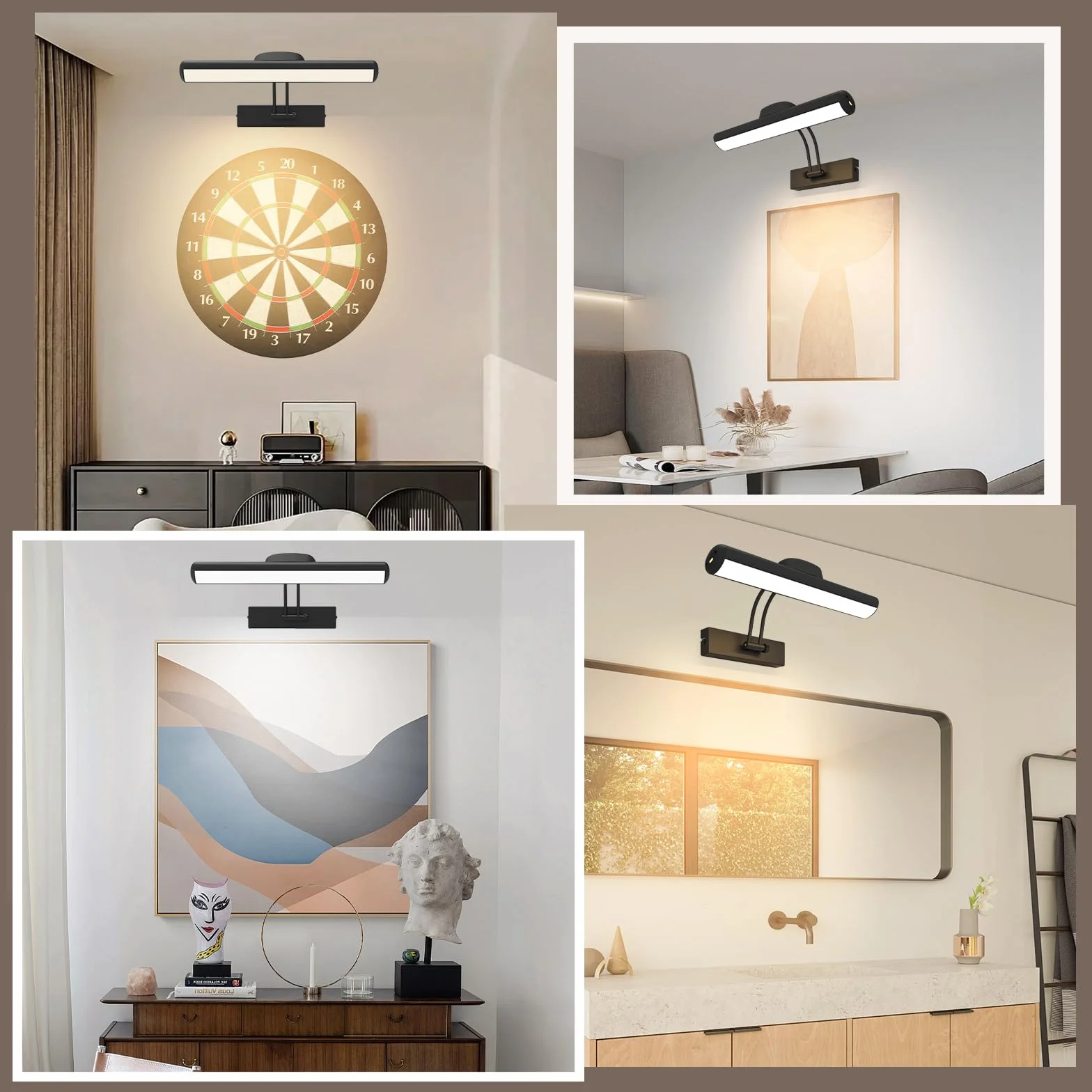 Lampa ścienna z pilotem, bezprzewodowe oświetlenie tablicy LED, obrotowa głowica oświetlenia LED z timerem, obrotowa lampa z ramieniem obrotowym o 180 stopni, do fresków i rzutek.