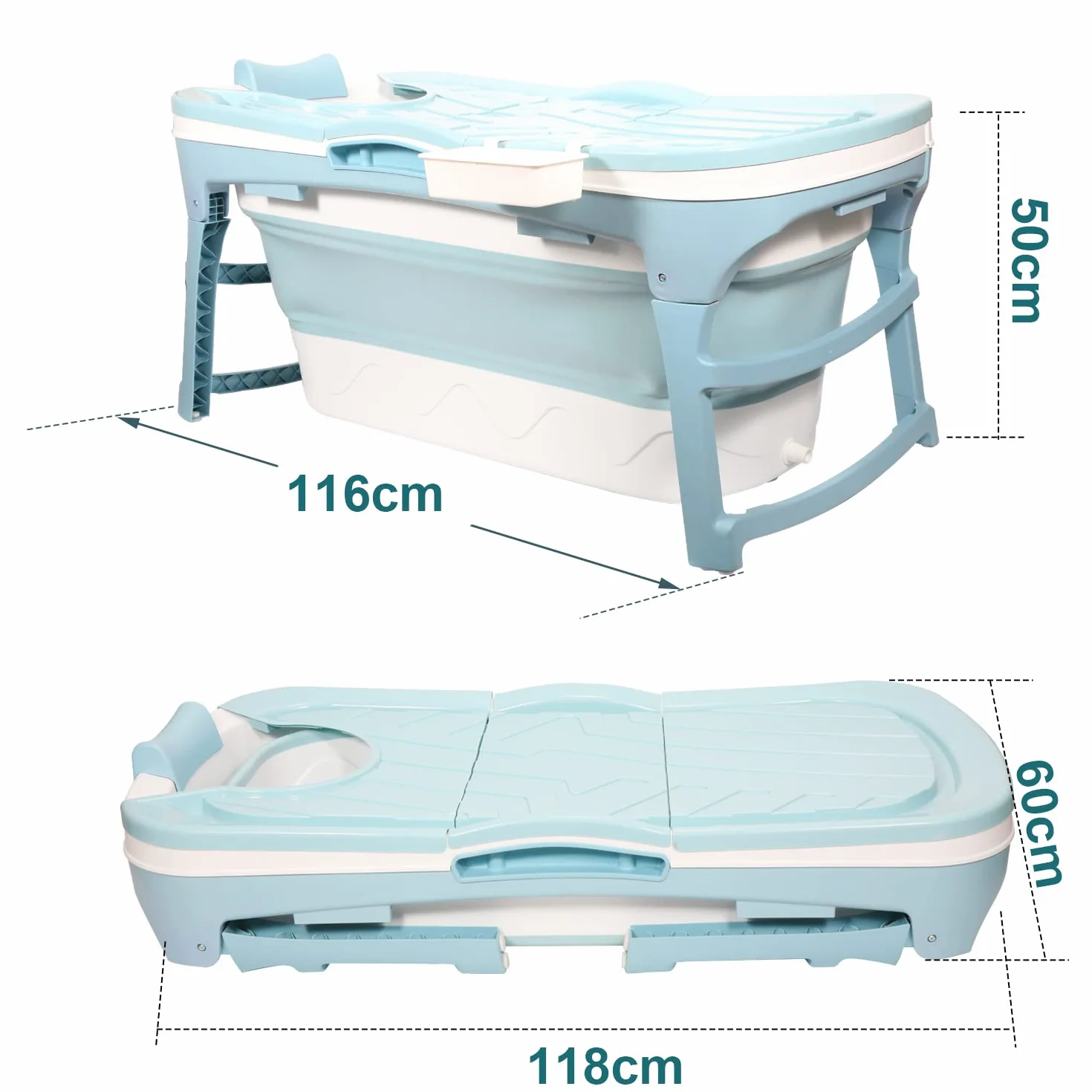 Składana wanna dla dorosłych 118 x 62 x 50 cm z pokrywą kosz na mydło przenośna rozmiar L