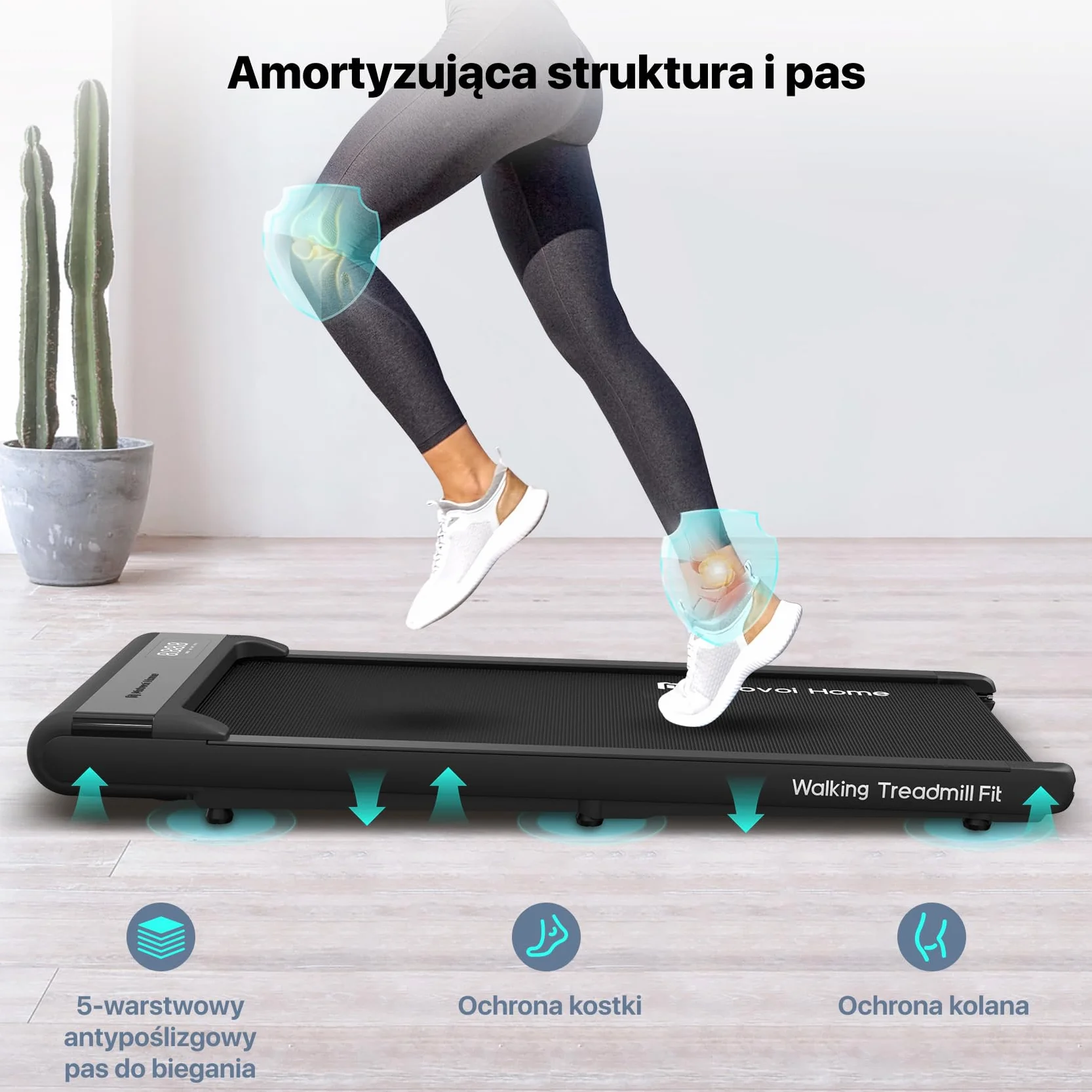 Mobvoi Bieżnia do Chodzenia pod Biurko - Przenośna i Kompaktowa do Domu/Biura, z Pilotem, Nośność 120kg, Prędkość Regulowana 2-6 km/h