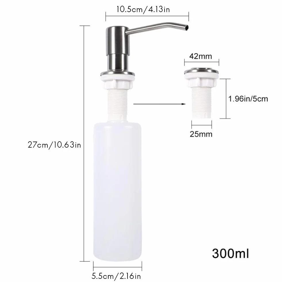 Dozownik mydła na zlew kuchenny 300 ml biała ABS stal nierdzewna