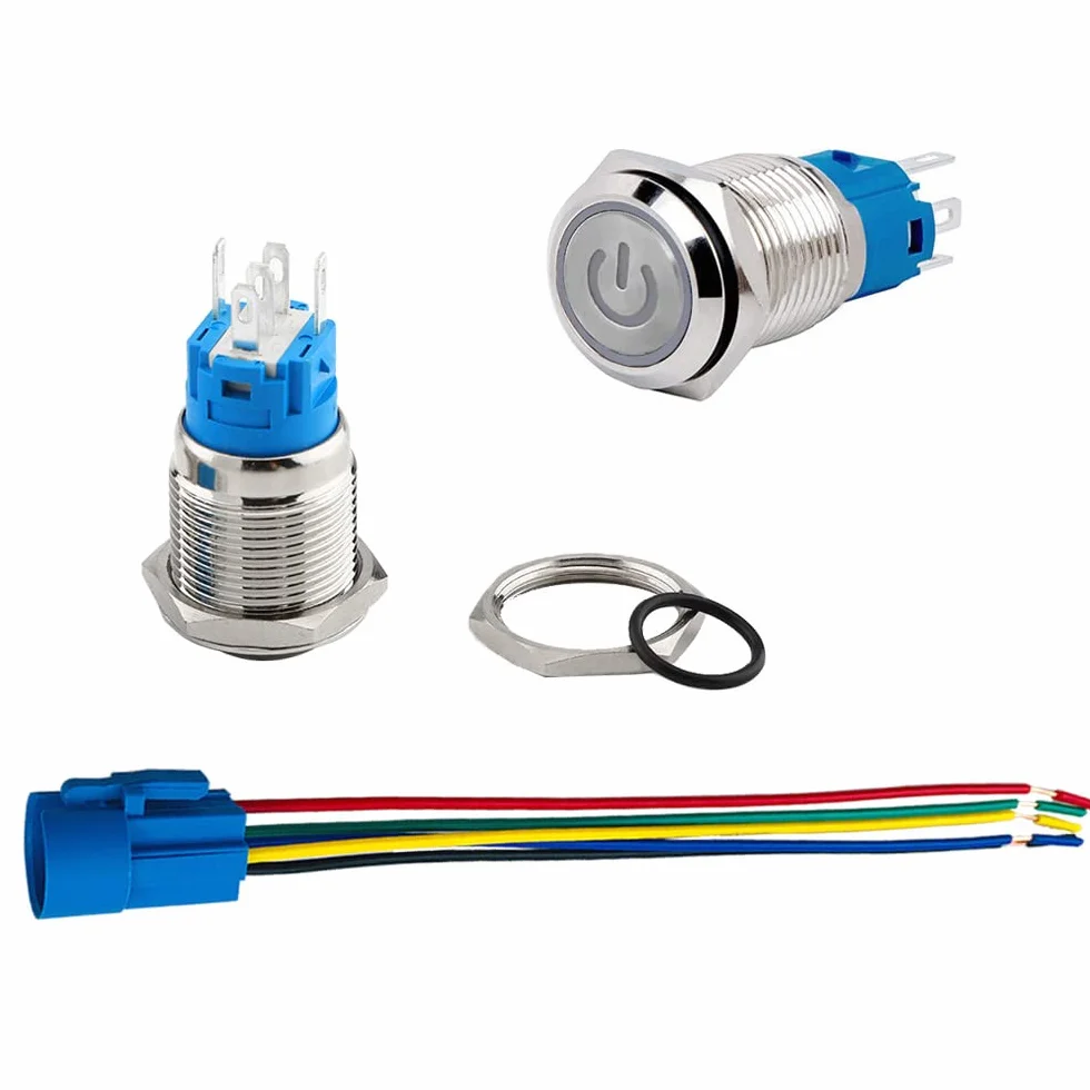 Przełącznik przyciskowy samoblokujący 16 mm 12V 24V 5A wodoodporny stal nierdzewna IP67 biała dioda LED