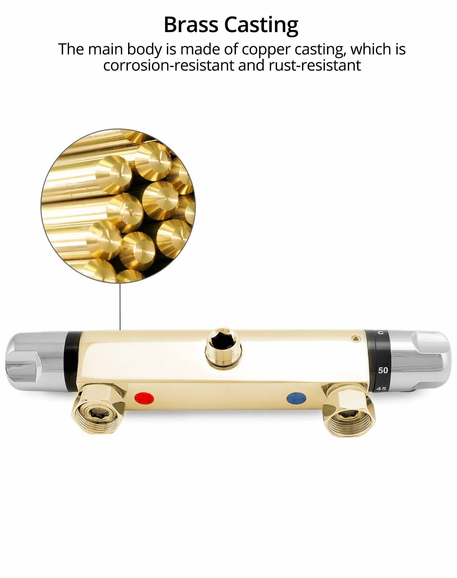 QWORK® termostatyczny kran prysznicowy, zawór G1/2" wylot, mosiężny mikser, stała regulacja temperatury do łazienki