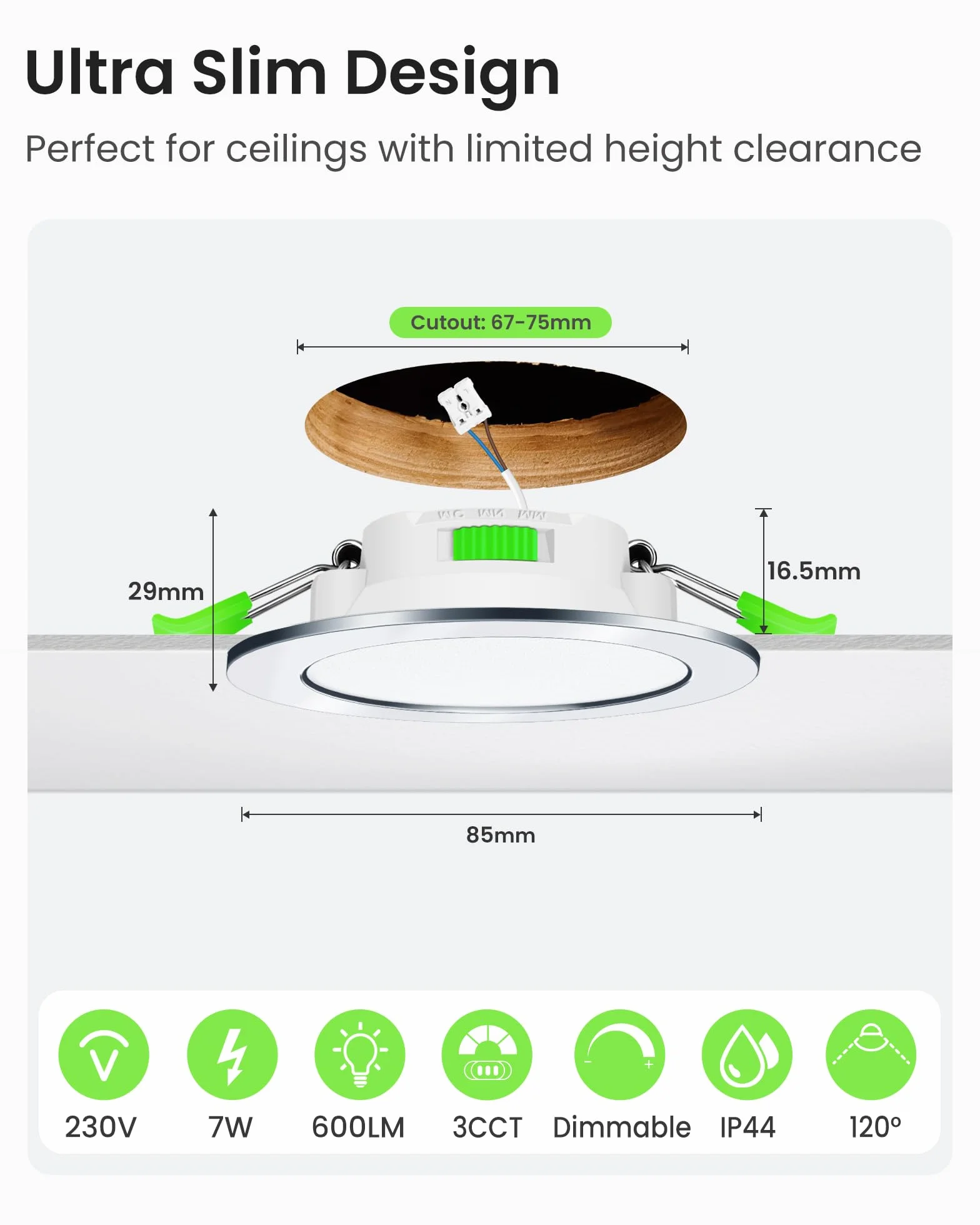 ALUSSO Oświetlenie LED Spot Sufitowy 230V 7W 3000K-6500K IP44 Regulowane Chrom 6szt