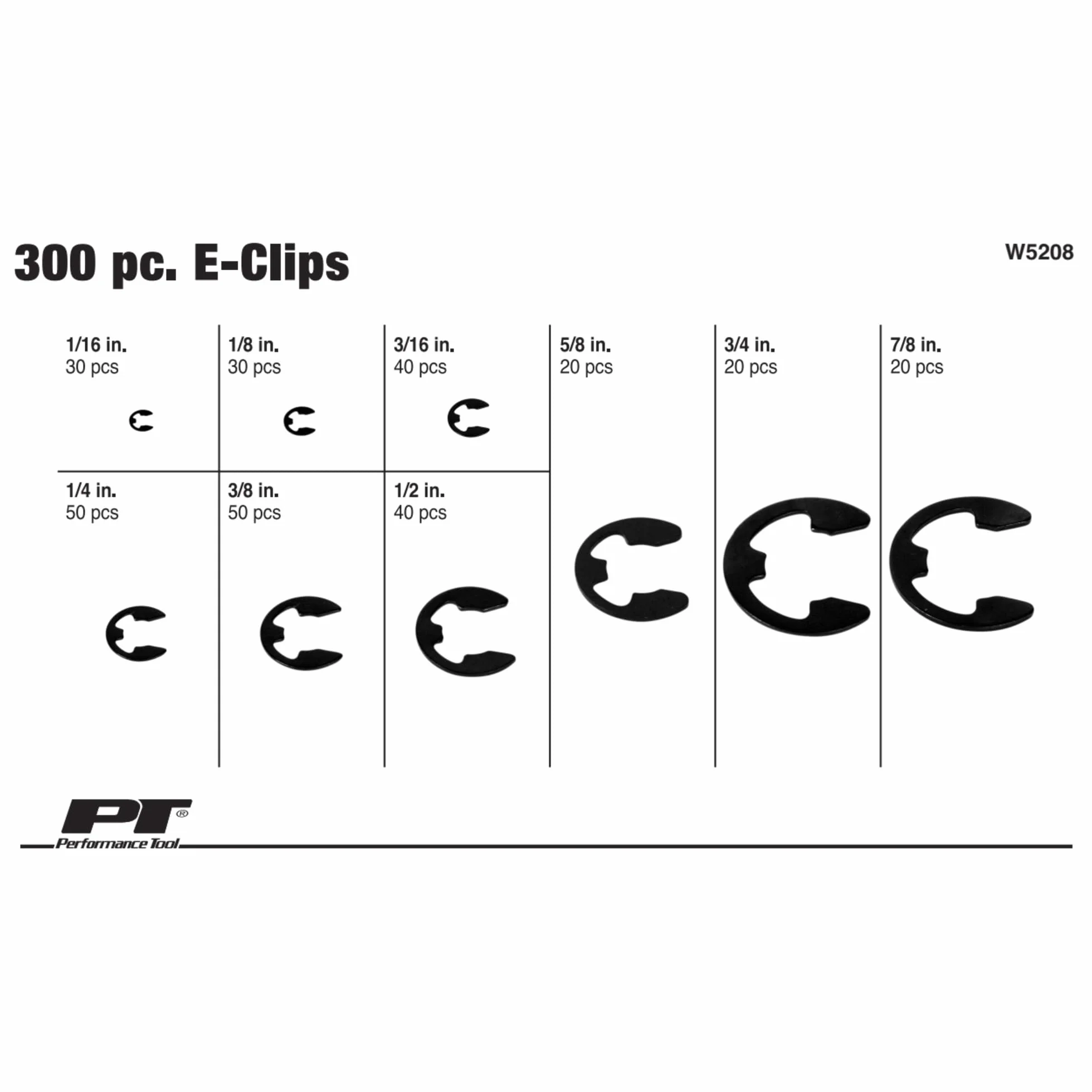 Performance Tool W5208 E-Clip Asortyment 300 szt. czarny