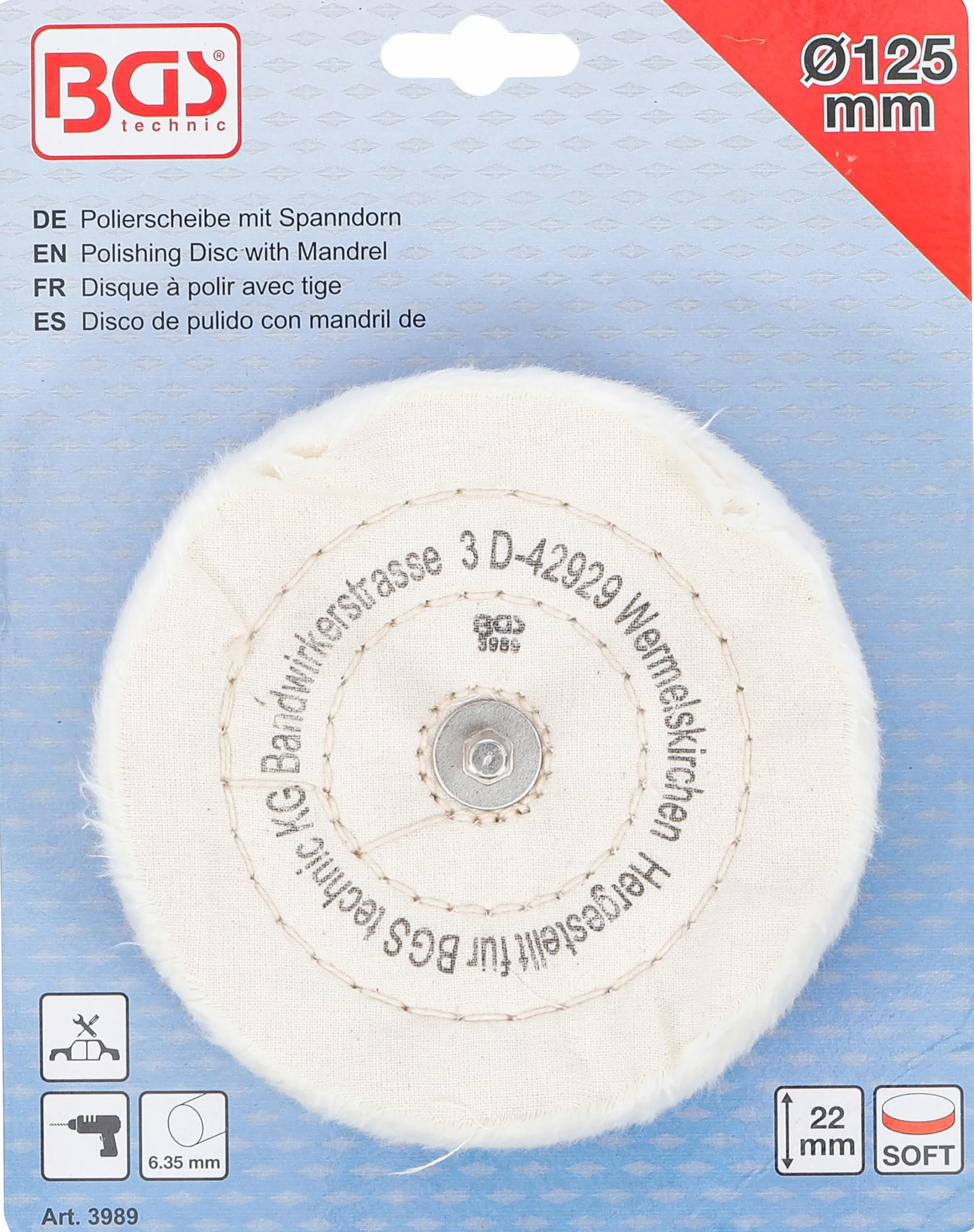 BGS 3989 Tarcza polerska z trzpieniem mocującym 6 mm