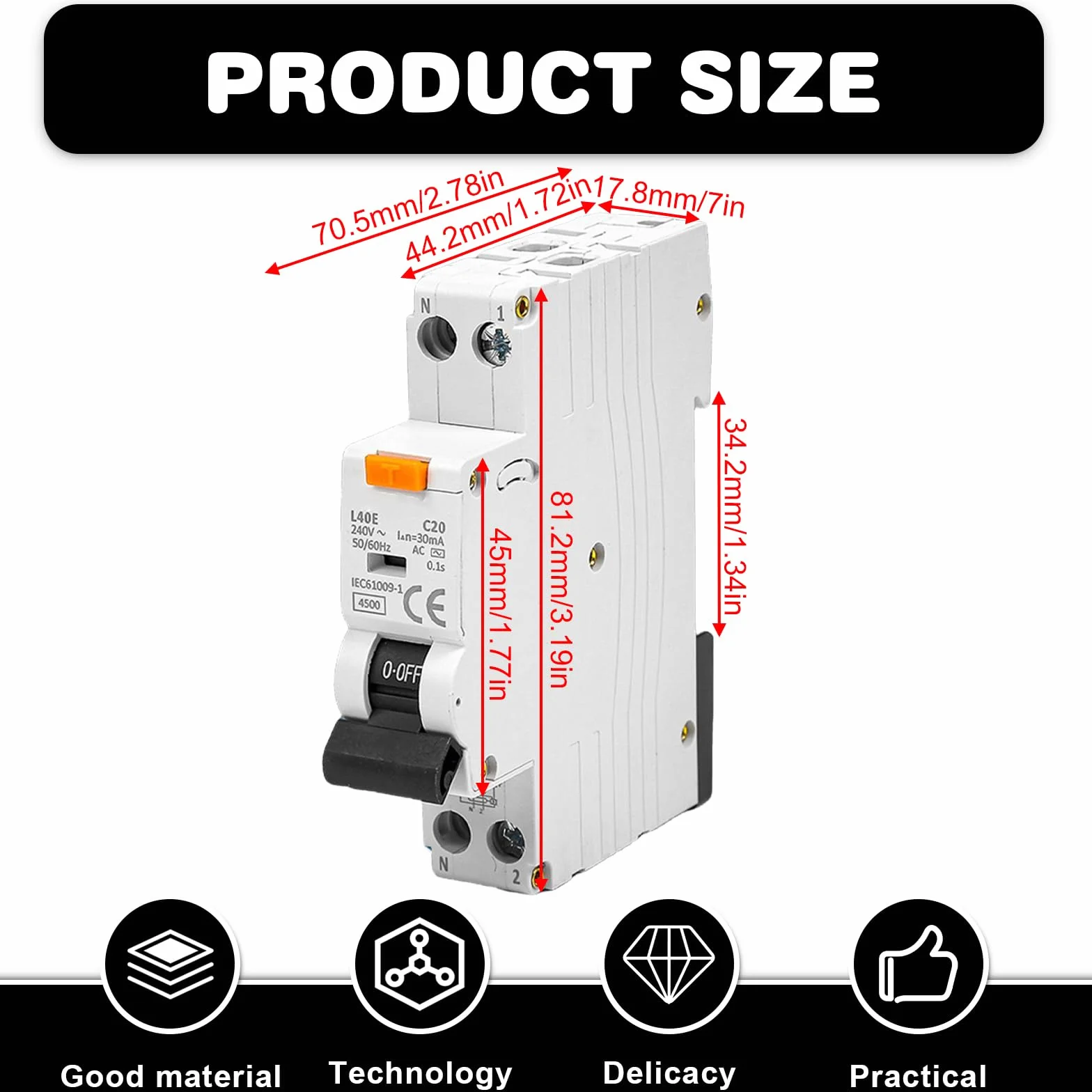 Wyłącznik ochronny 25 A 30 mA RCBO 1P+N 240 V