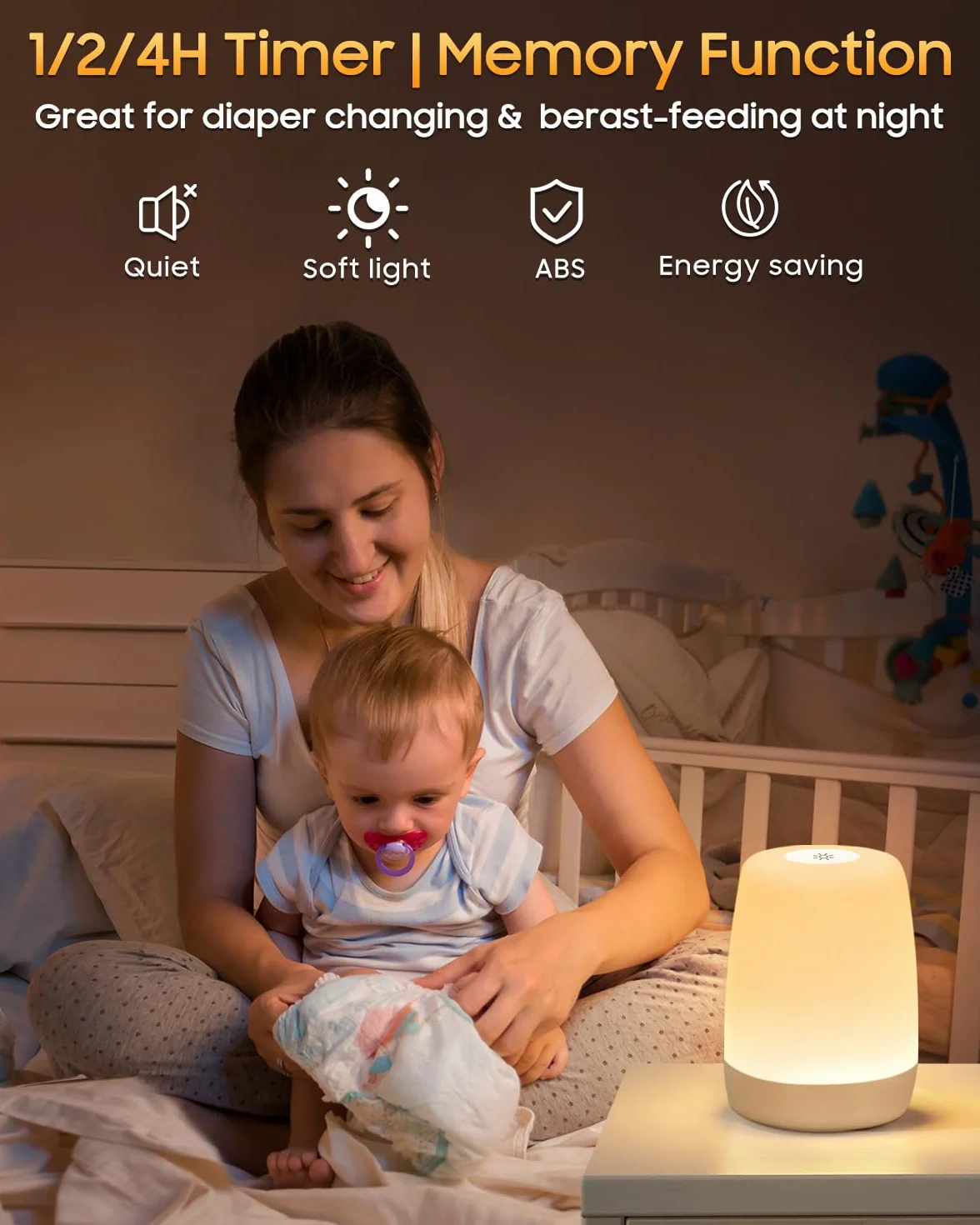 Lampka nocna LED RGB ściemnialna z trybem ciepłym i zmianą kolorów 256, akumulatorowa z timerem