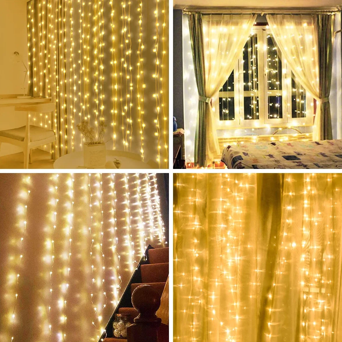 AOMIG Kurtyna świetlna LED 3x3m 300 diod 8 trybów wodoodporna USB ciepła biel