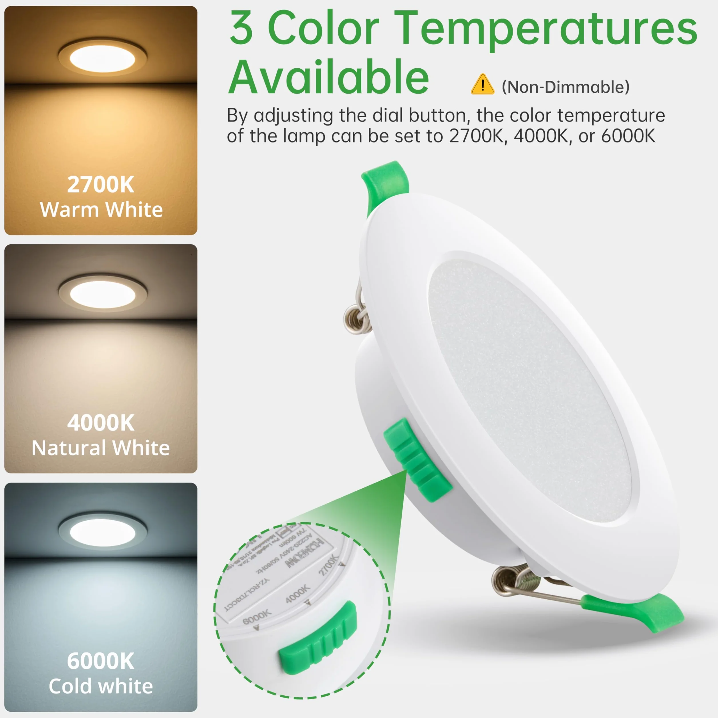 HOMEOW Zestaw 20 reflektorów LED do zabudowy 230 V 7 W ciepła biel neutralna biel zimna biel 75-90 mm