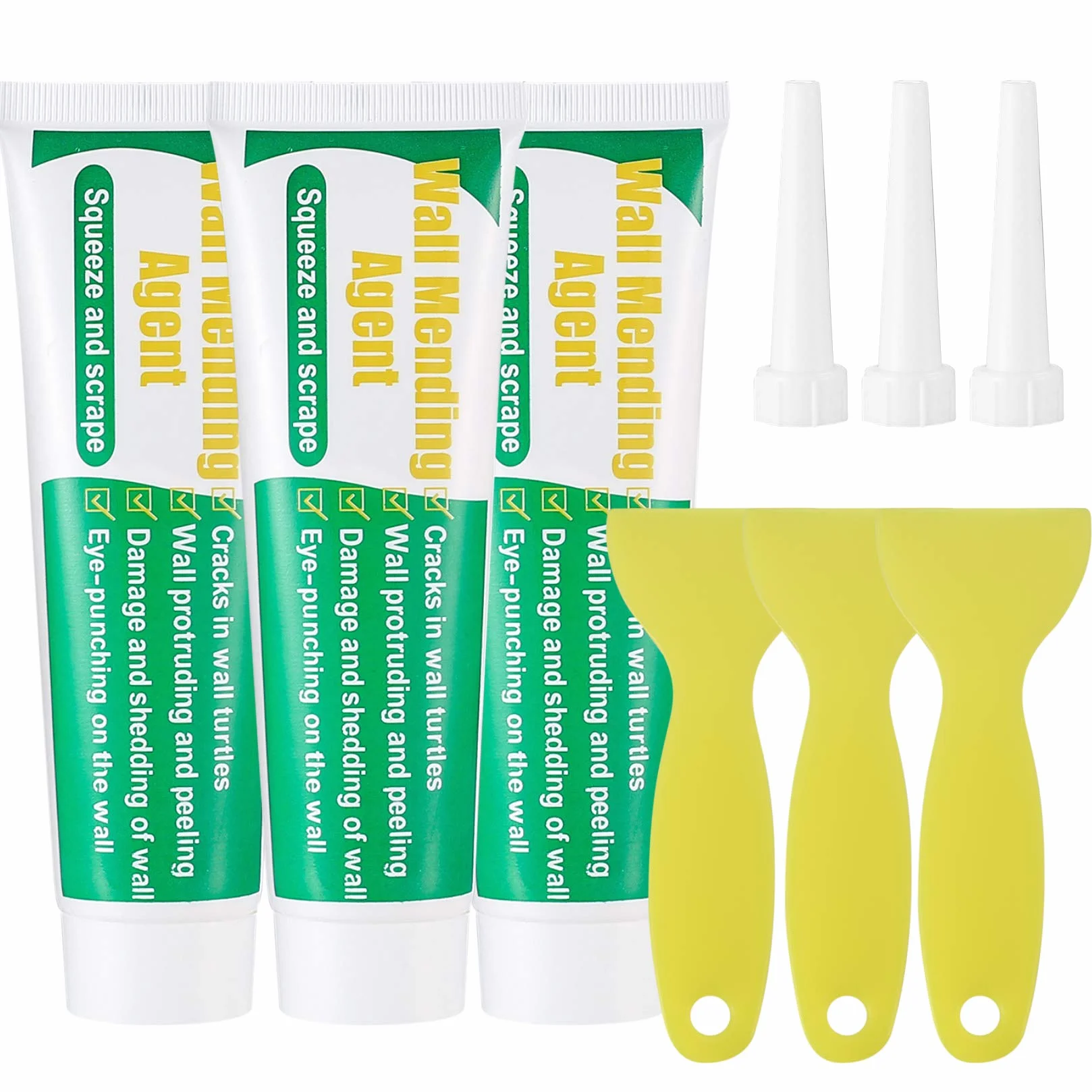 Safe Wall Mending Agent Repair Cream Wall Crack Filler Paste for Walls Nail Holes Stains 100g x 3 with Scraper
