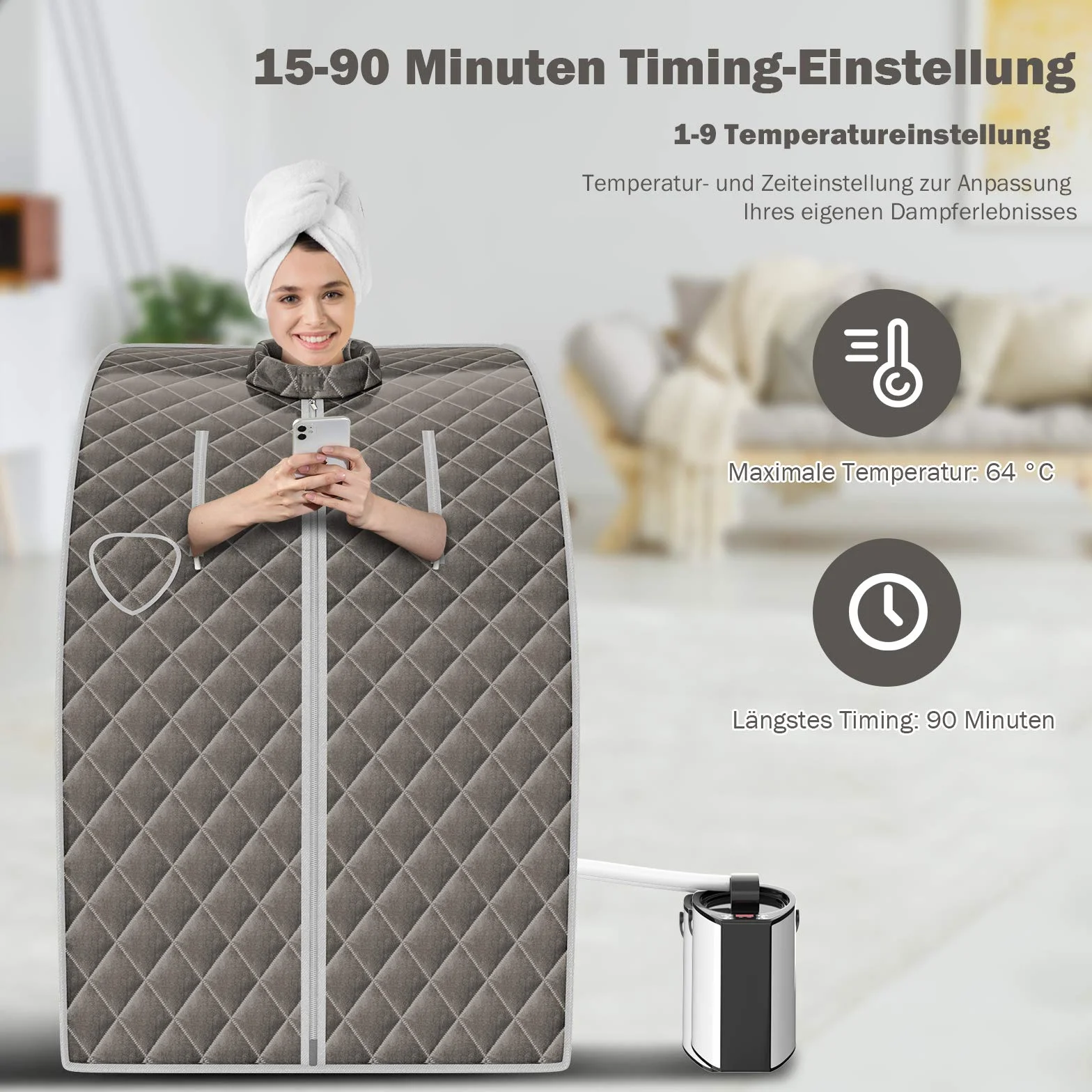 Sauna parowa Costway 3 l z pilotem, regulacja czasu i temperatury, składane krzesło w zestawie