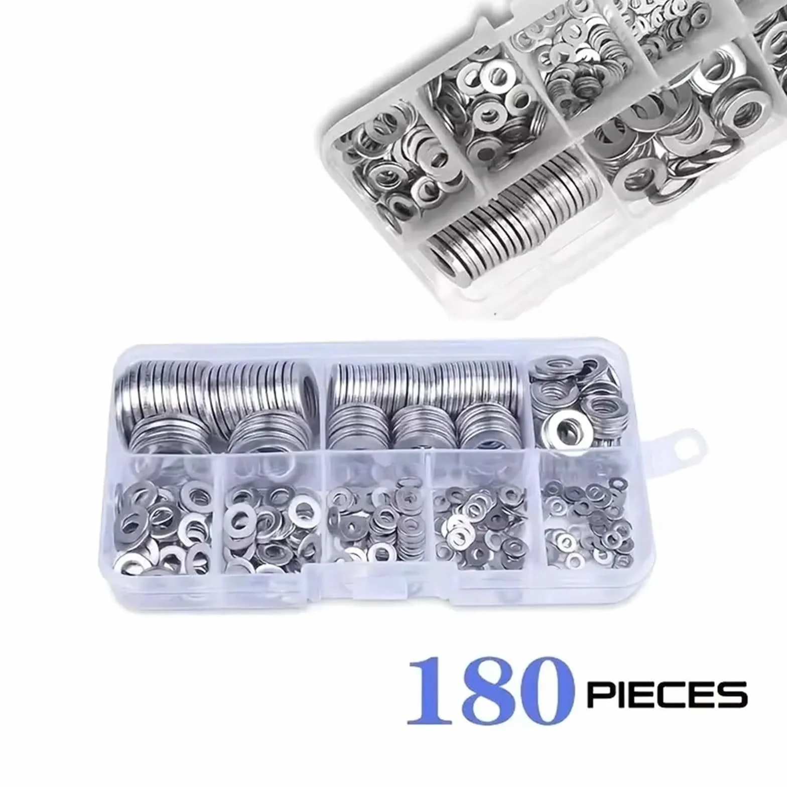 304 Stainless Steel Flat Washer Assortment Kit M2 M2.5 M3 M4 M5 M6 M8 M10 180pcs