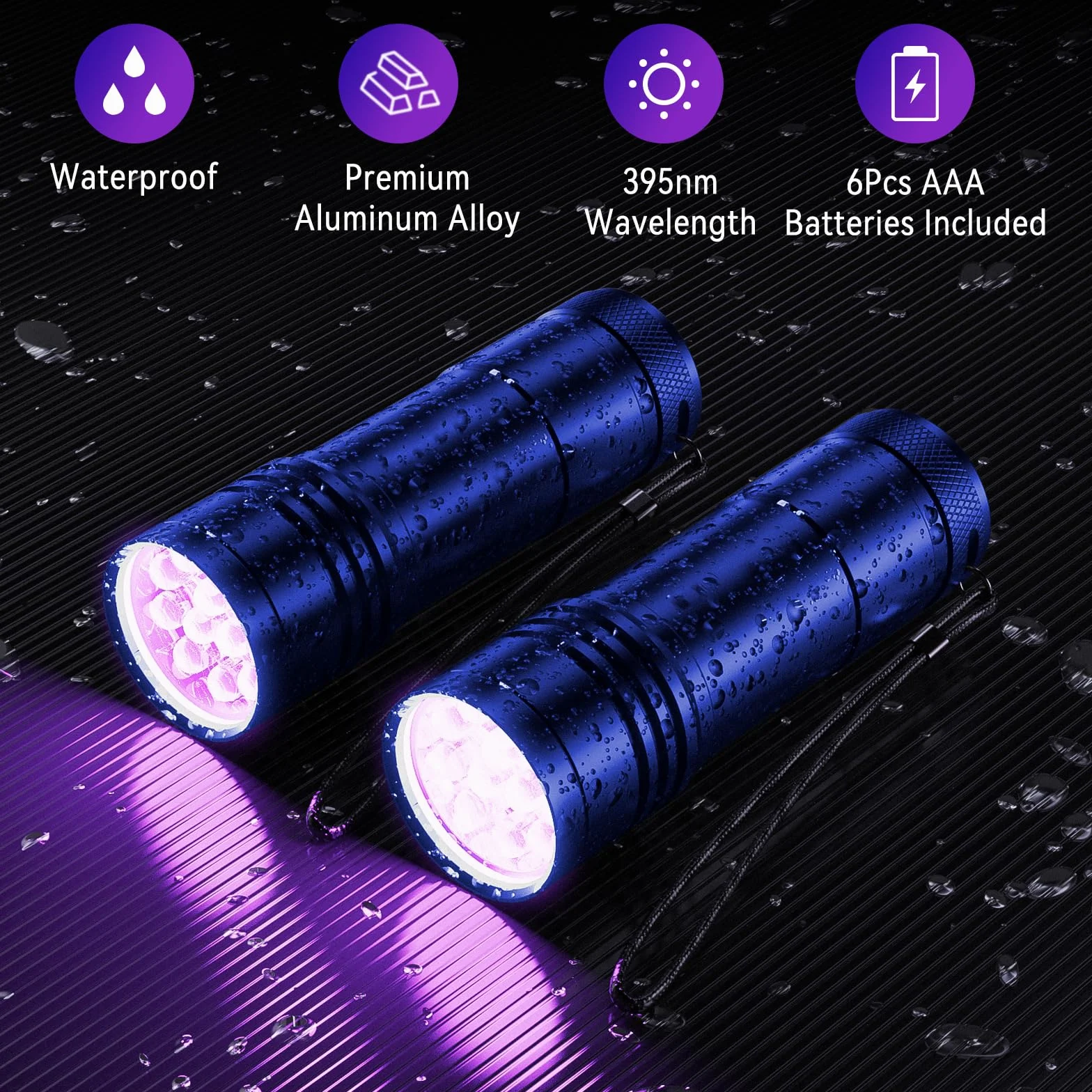 kizplays Latarka UV, 2 sztuki, mini latarka UV z 12 diodami LED, światło ultrafioletowe 395 nm do geocachingu, detektorów moczu zwierząt domowych, detektor moczu zwierząt domowych itd. (niebieska)