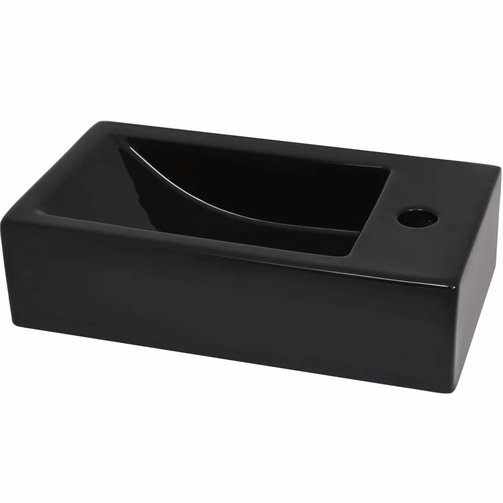 vidaXL Umywalka prostokątna z otworem na kran 46x25,5x12 cm czarna